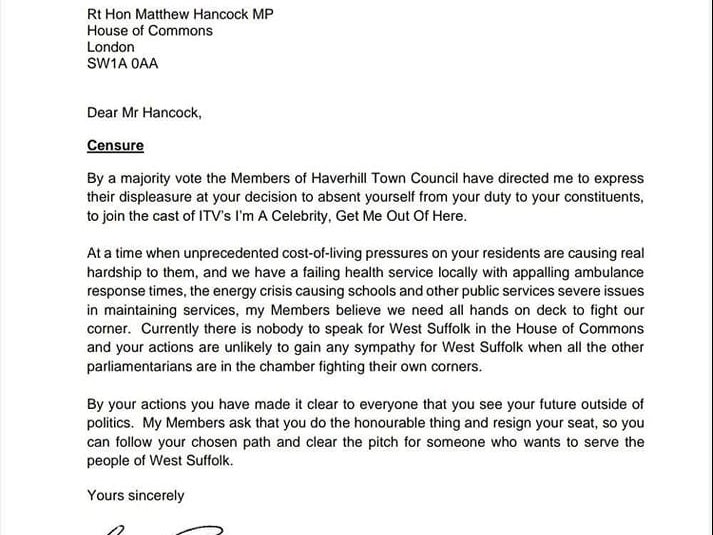 The council’s letter to the absentee MP