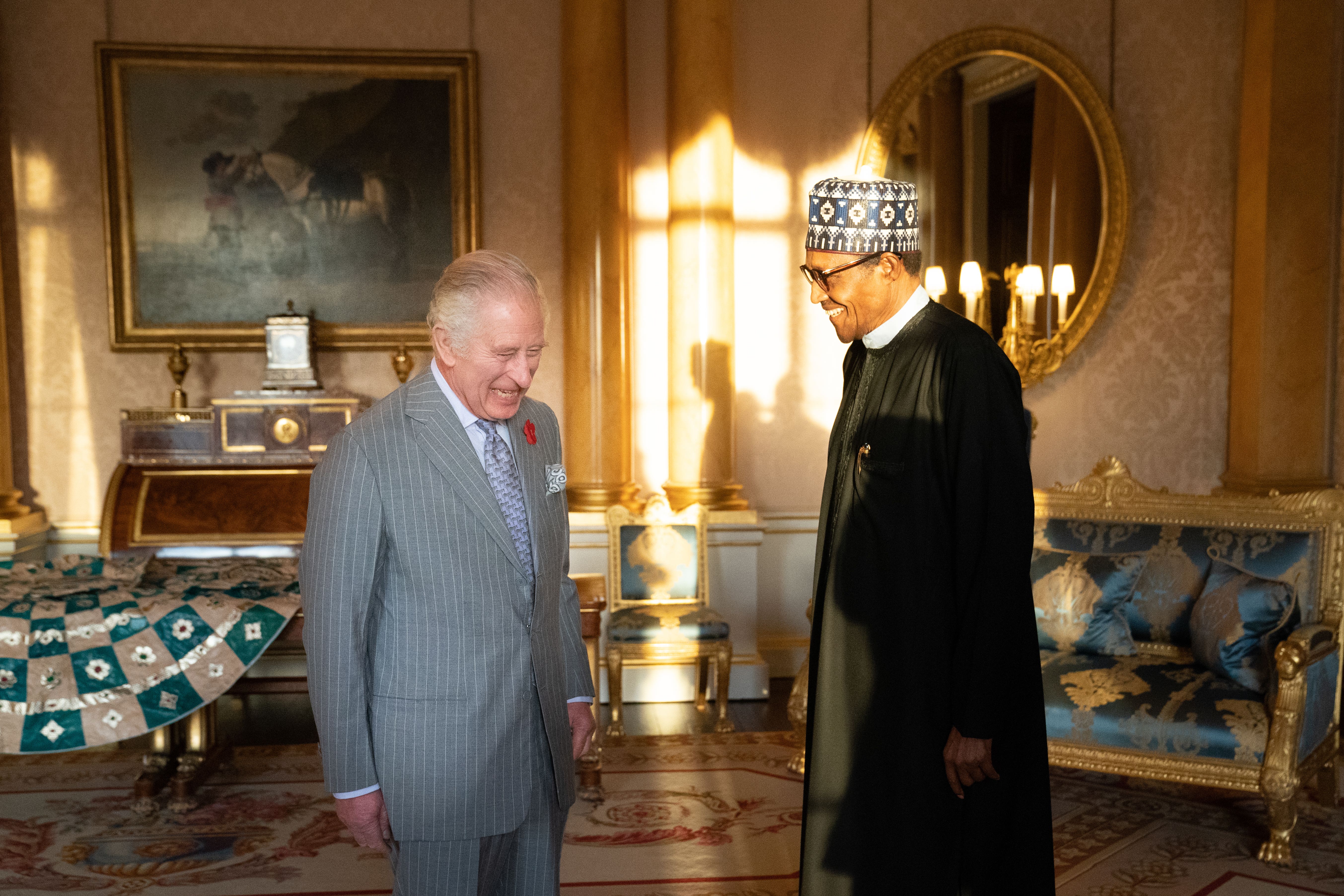 The King holds an audience with the President of Nigeria (Stefan Rousseau/PA)