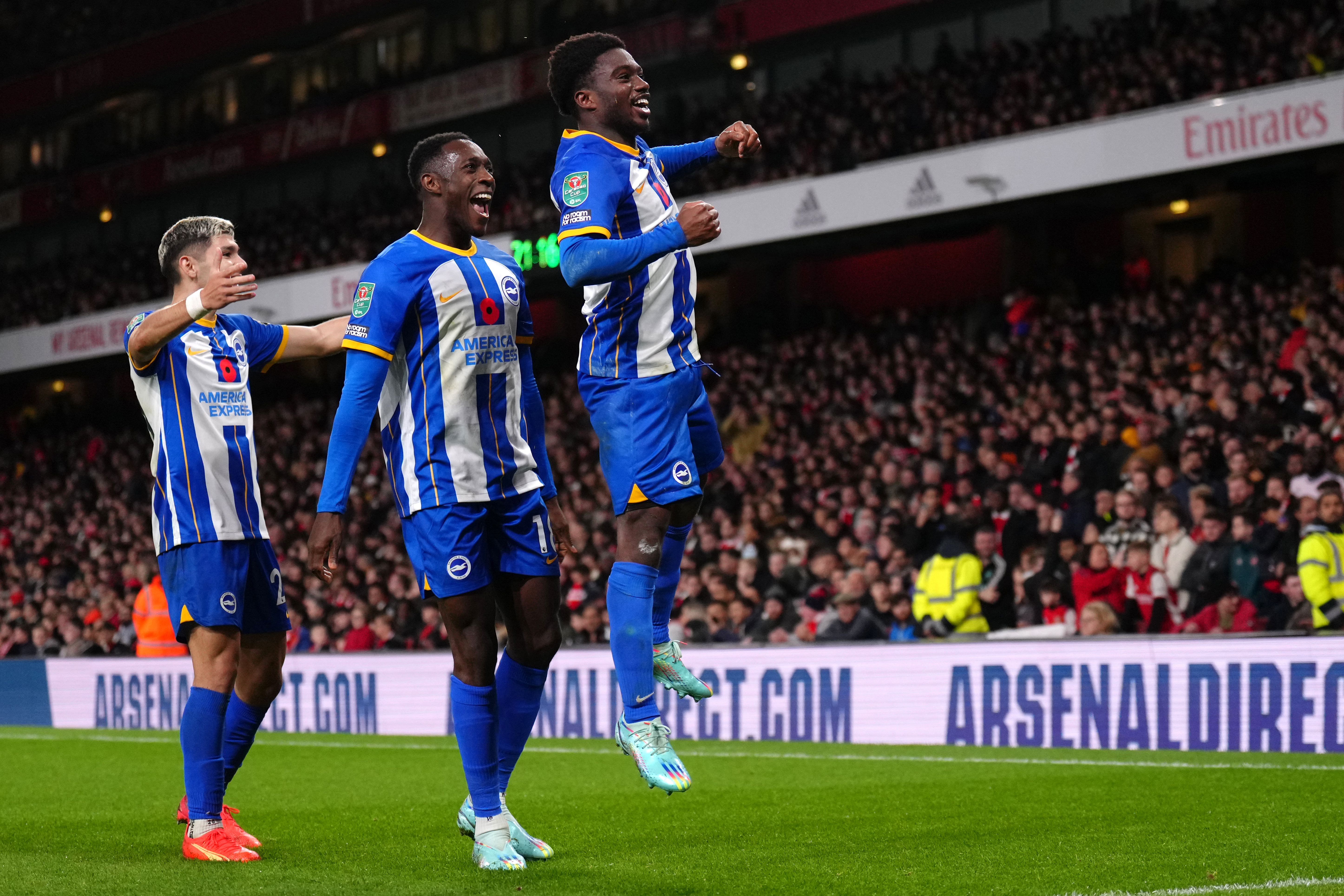 Tariq Lamptey (right) scored Brighton’s third (John Walton/PA)