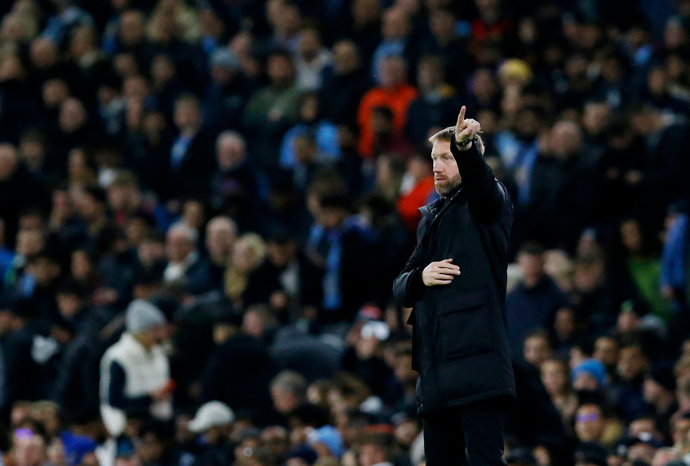 Chelsea manager Graham Potter gestures at the Etihad