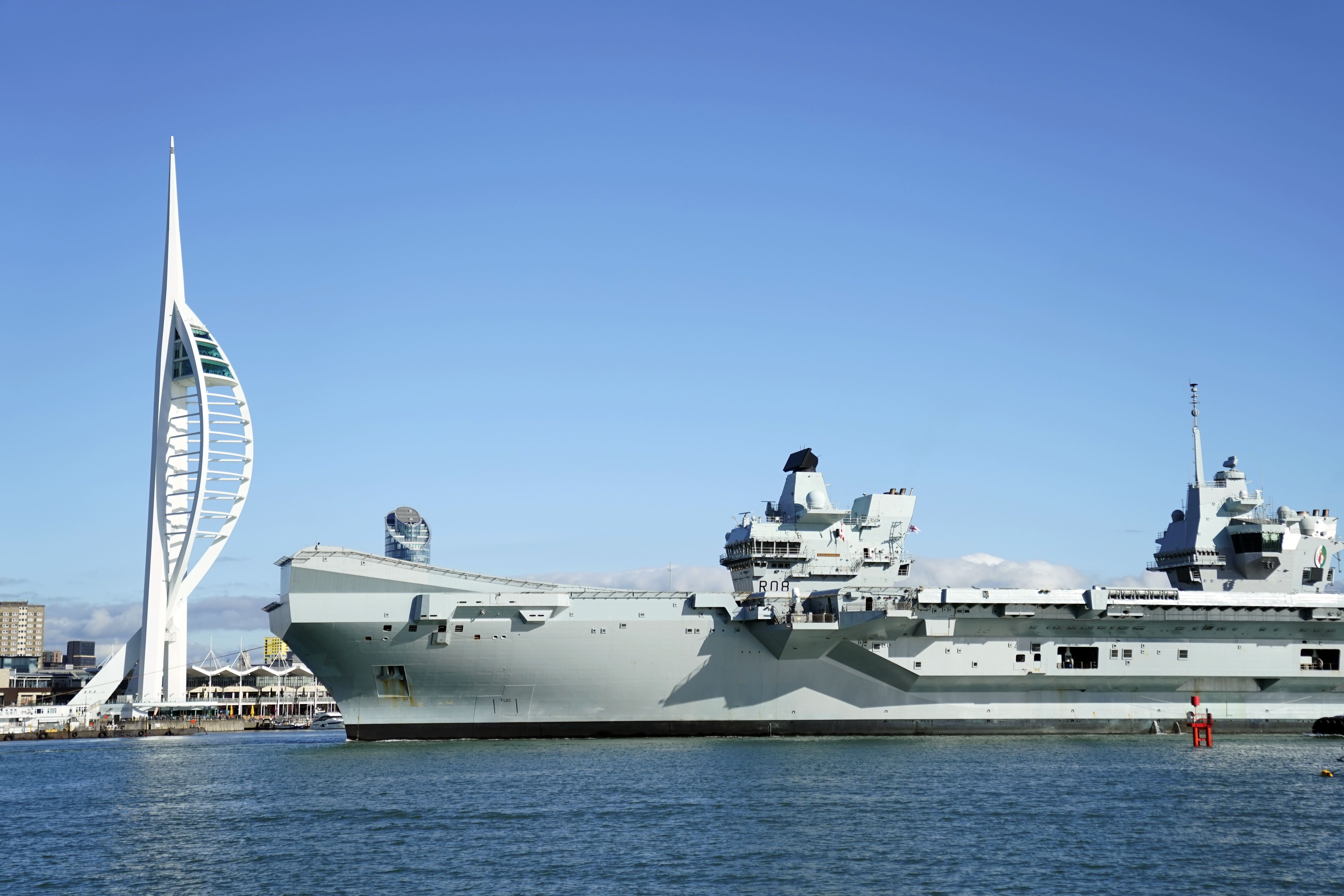 Royal Navy aircraft carrier HMS Queen Elizabeth arrives back into Portsmouth harbour after a visit to the United States (Andrew Matthews/PA)