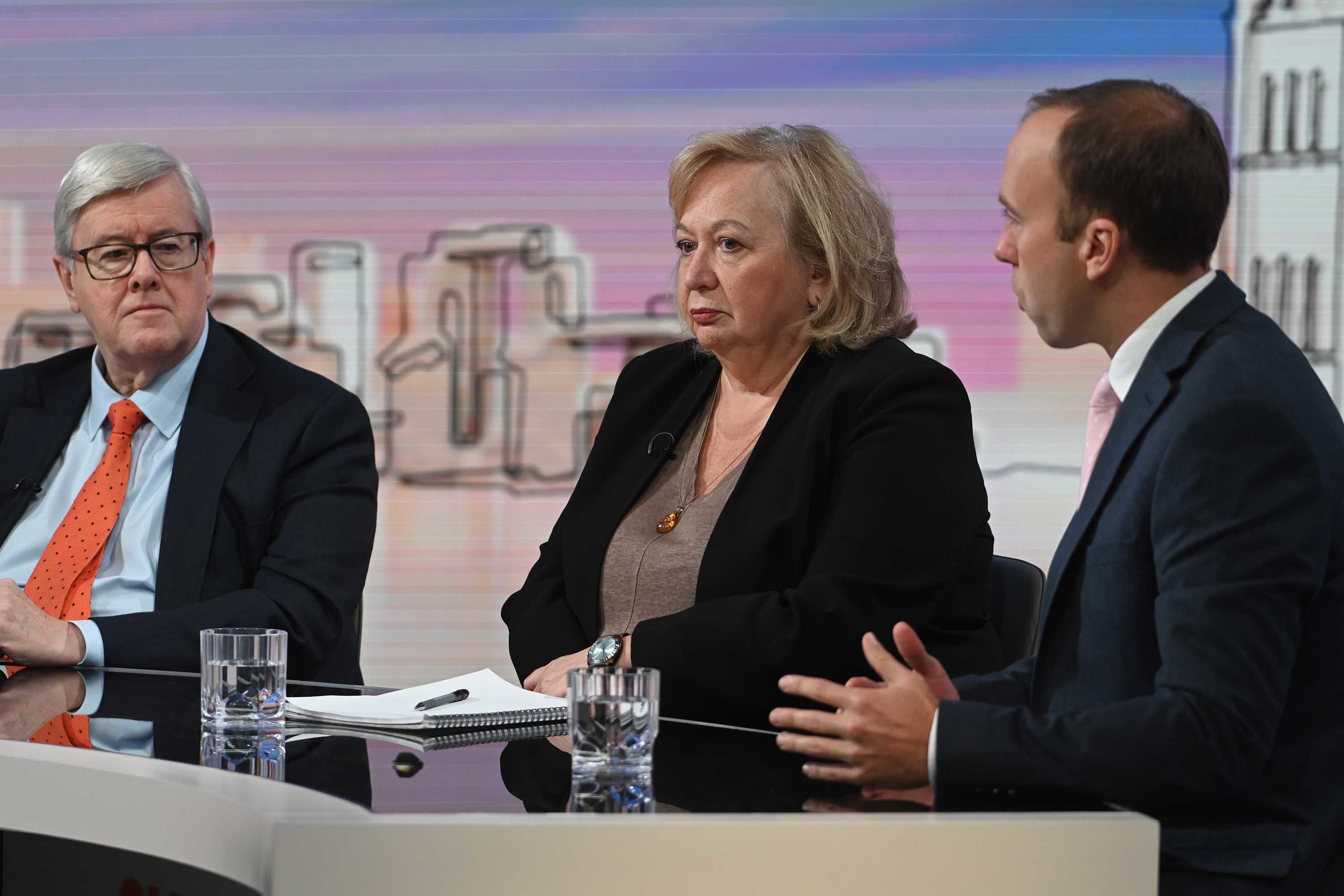 Tesci chairman John Allan, left, and Christina McAnea on the BBC last month alongside Matt Hancock