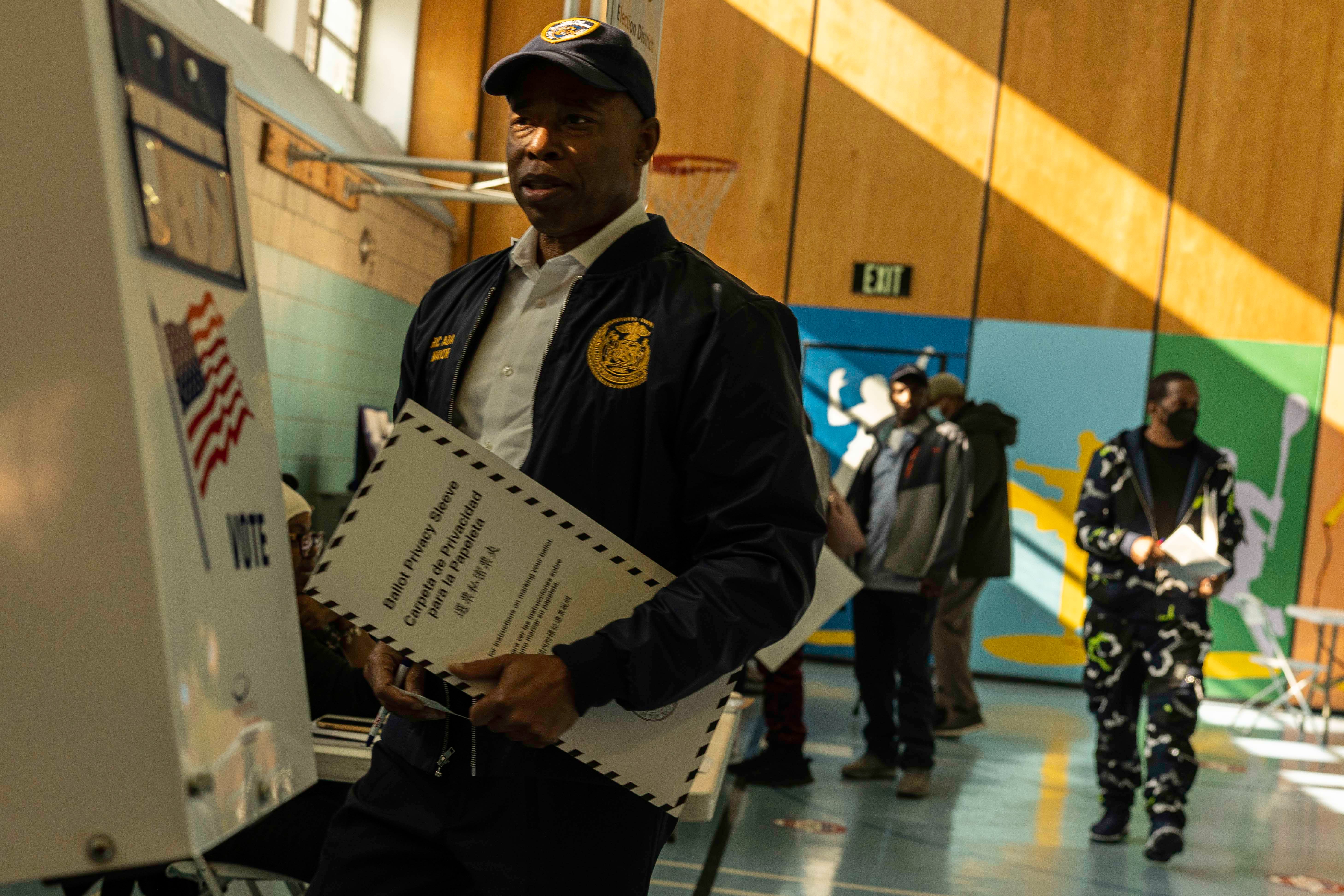 New York City Mayor Eric Adams is pictured voting on 8 November.