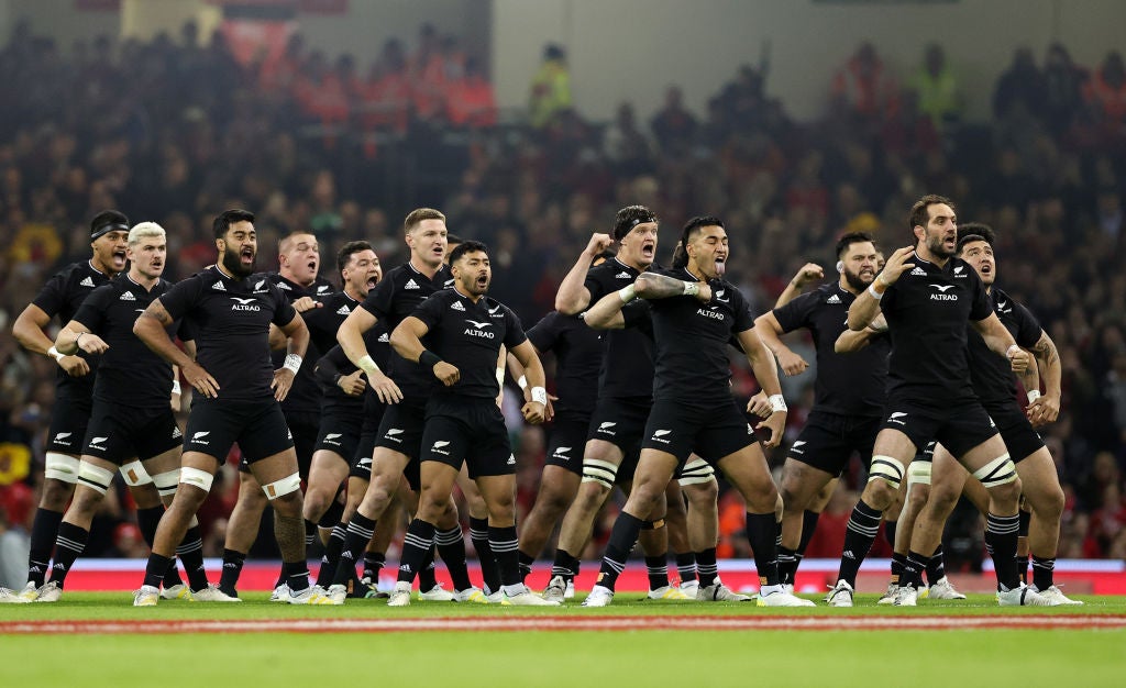 The All Blacks perform the Haka before thrashing Wales