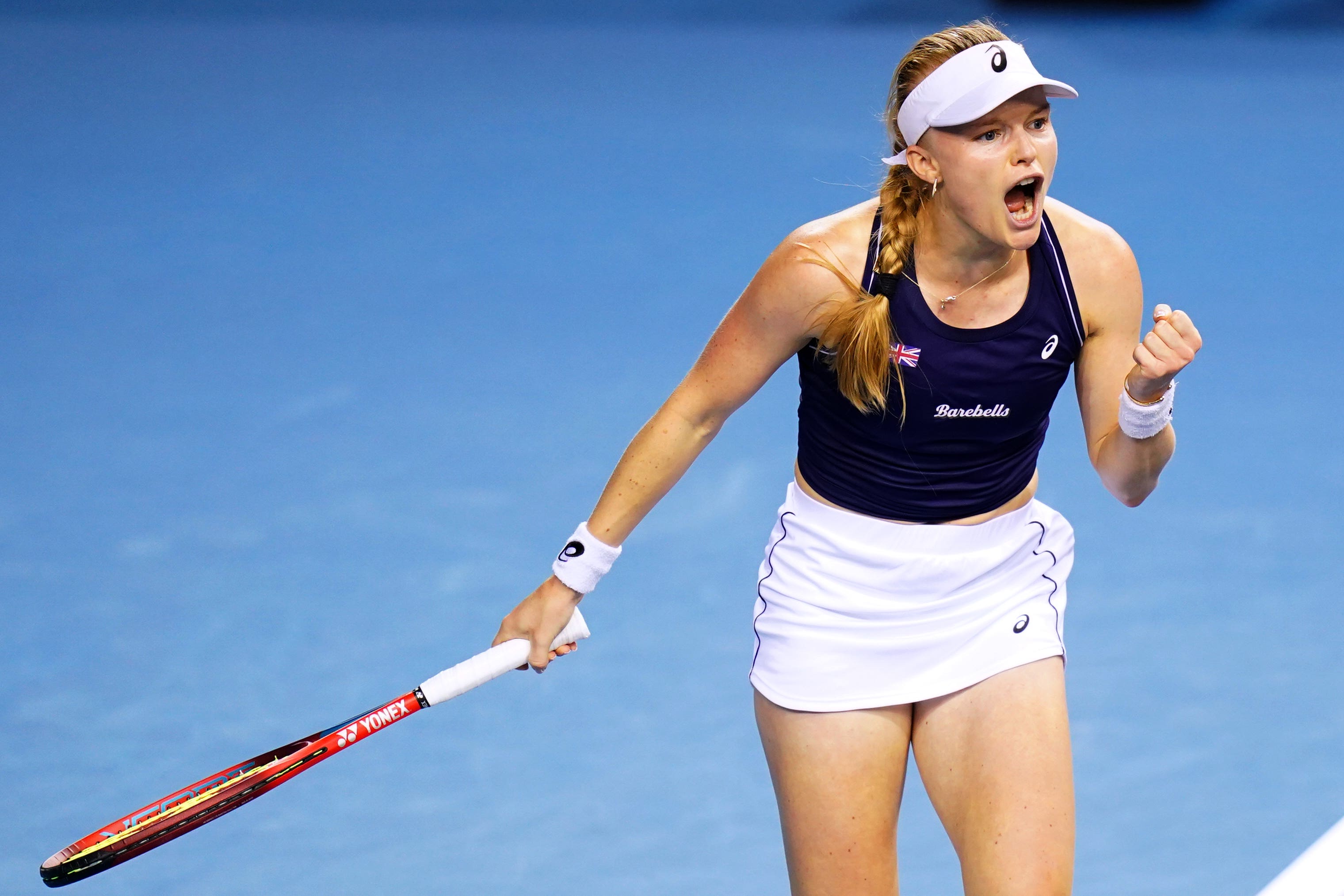 Harriet Dart celebrates during her win over Ajla Tomljanovic (Jane Barlow/PA)