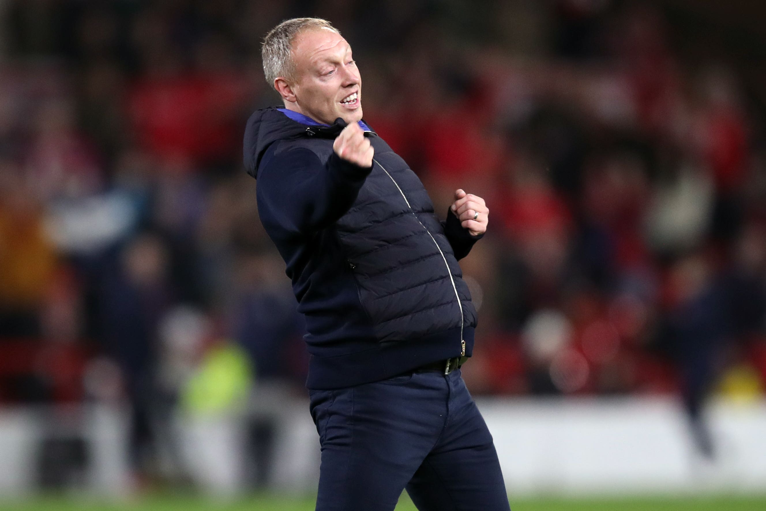 Steve Cooper celebrates victory in front of the Forest fans (Isaac Parkin/PA)