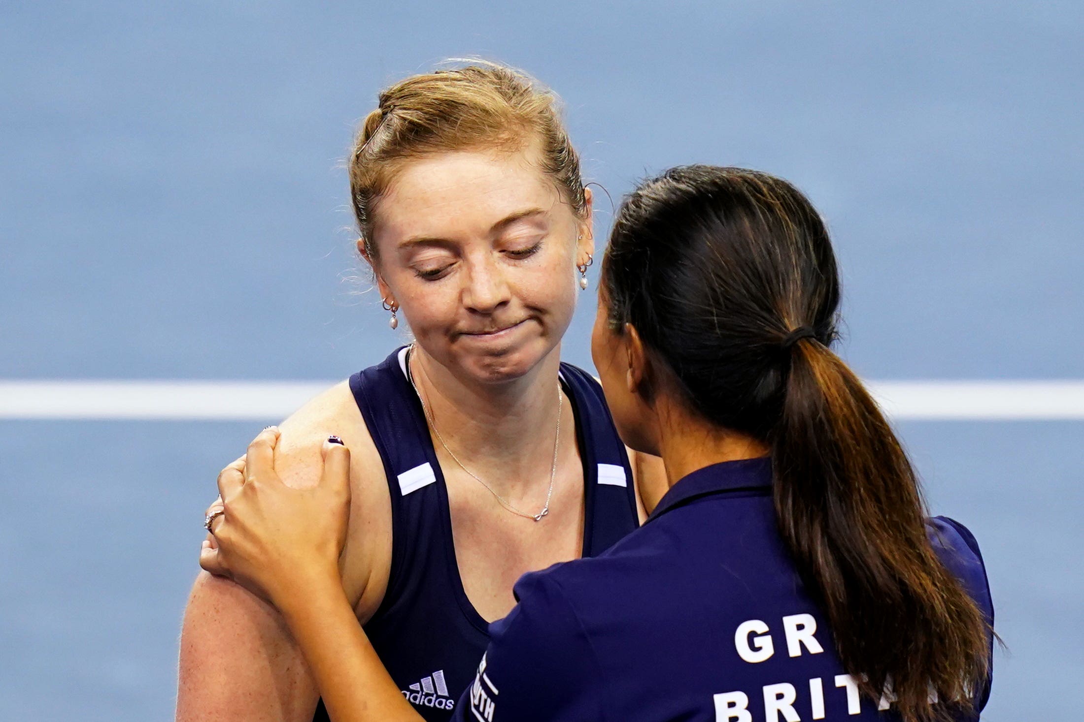 Captain Anne Keothavong consoles Alicia Barnett (Jane Barlow/PA)