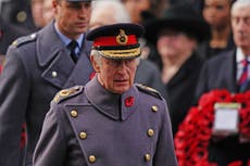 King leads Remembrance Sunday service at Cenotaph for first time as monarch