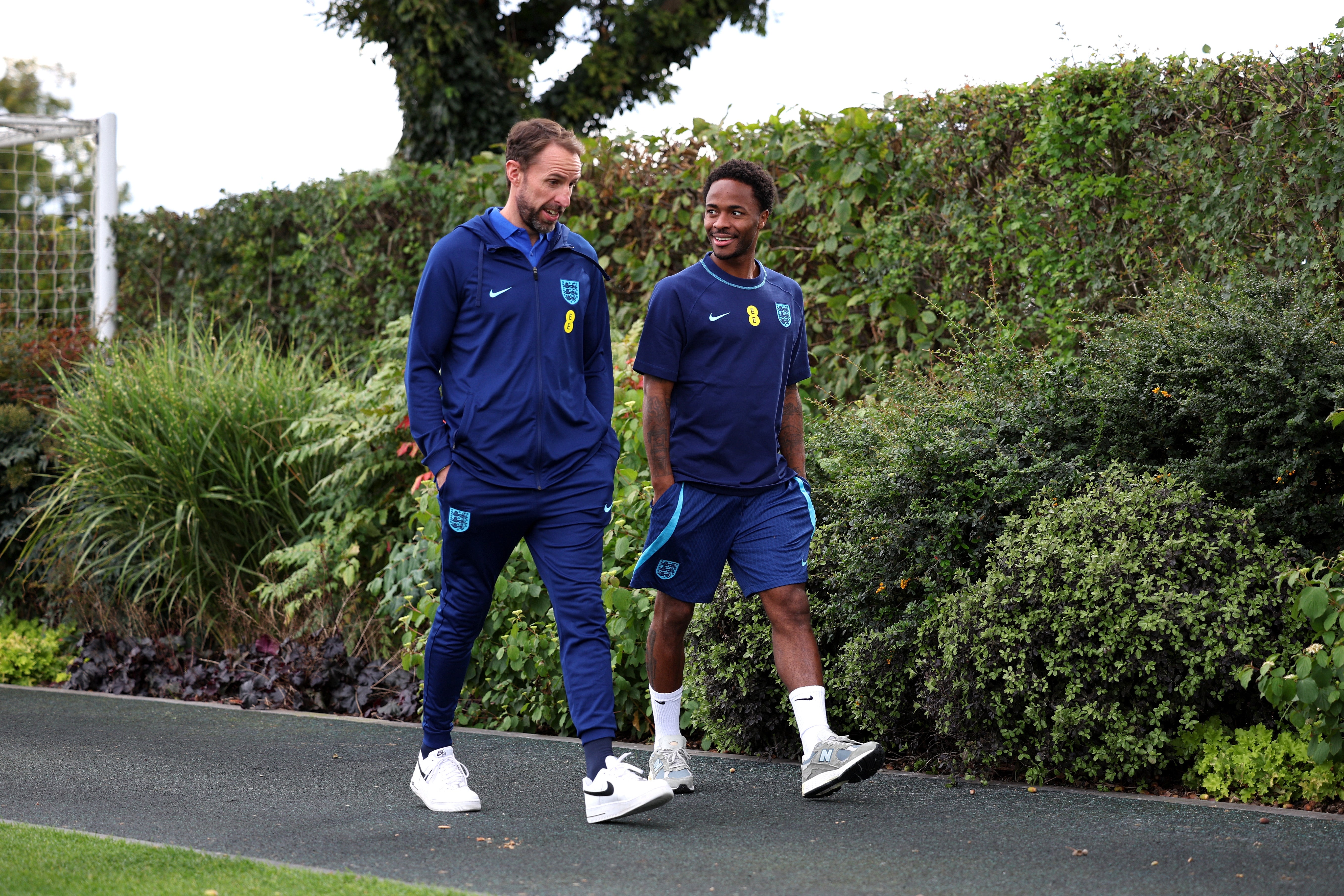 England manager Gareth Southgate and Raheem Sterling