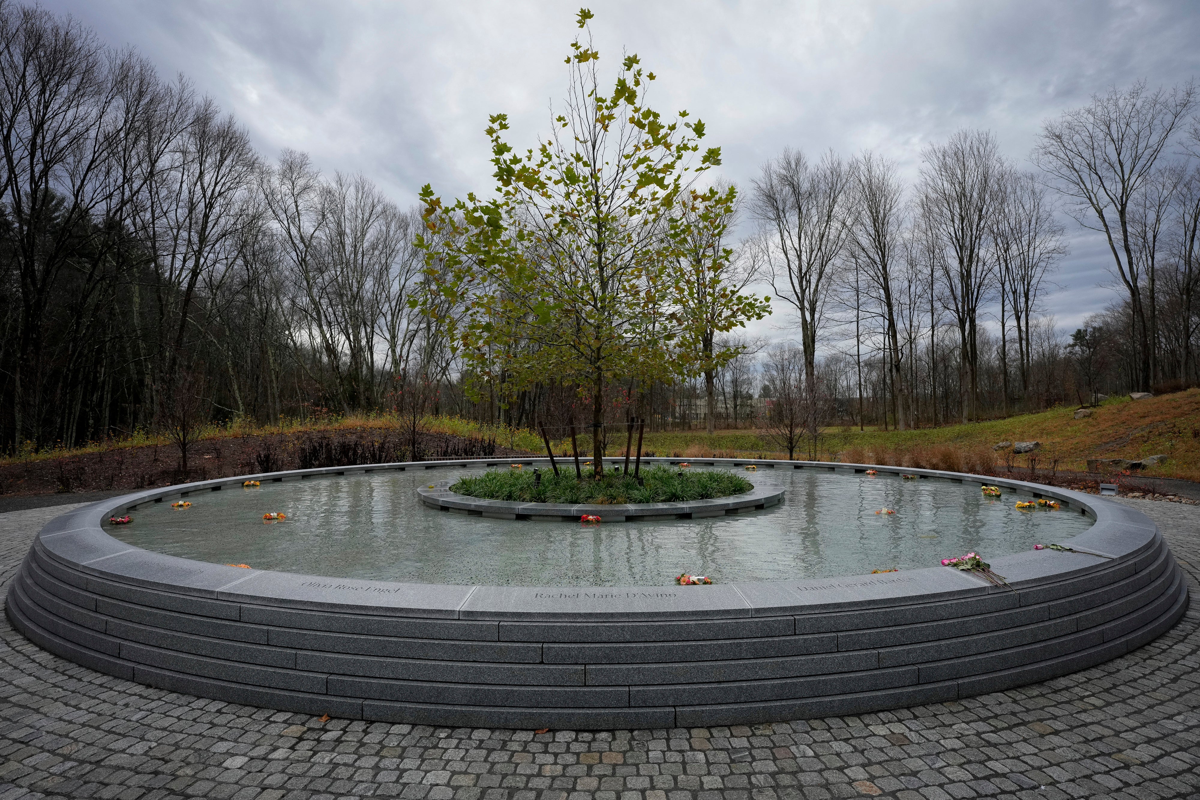The focus of the $3.7m of the Sandy Hook Permanent Memorial is a sycamore tree in the middle of a reflection pool