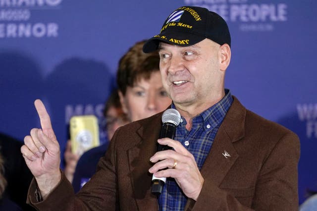 <p>Doug Mastriano at a rally </p>