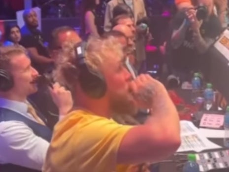 Jake Paul taunts Tommy Fury from commentary desk during Briton’s exhibition fight in Dubai