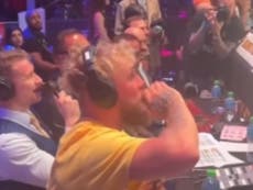 Jake Paul taunts Tommy Fury from commentary desk during Briton’s exhibition fight in Dubai