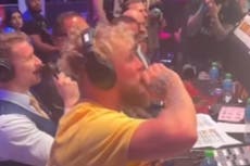 Jake Paul taunts Tommy Fury from commentary desk during Briton’s exhibition fight in Dubai