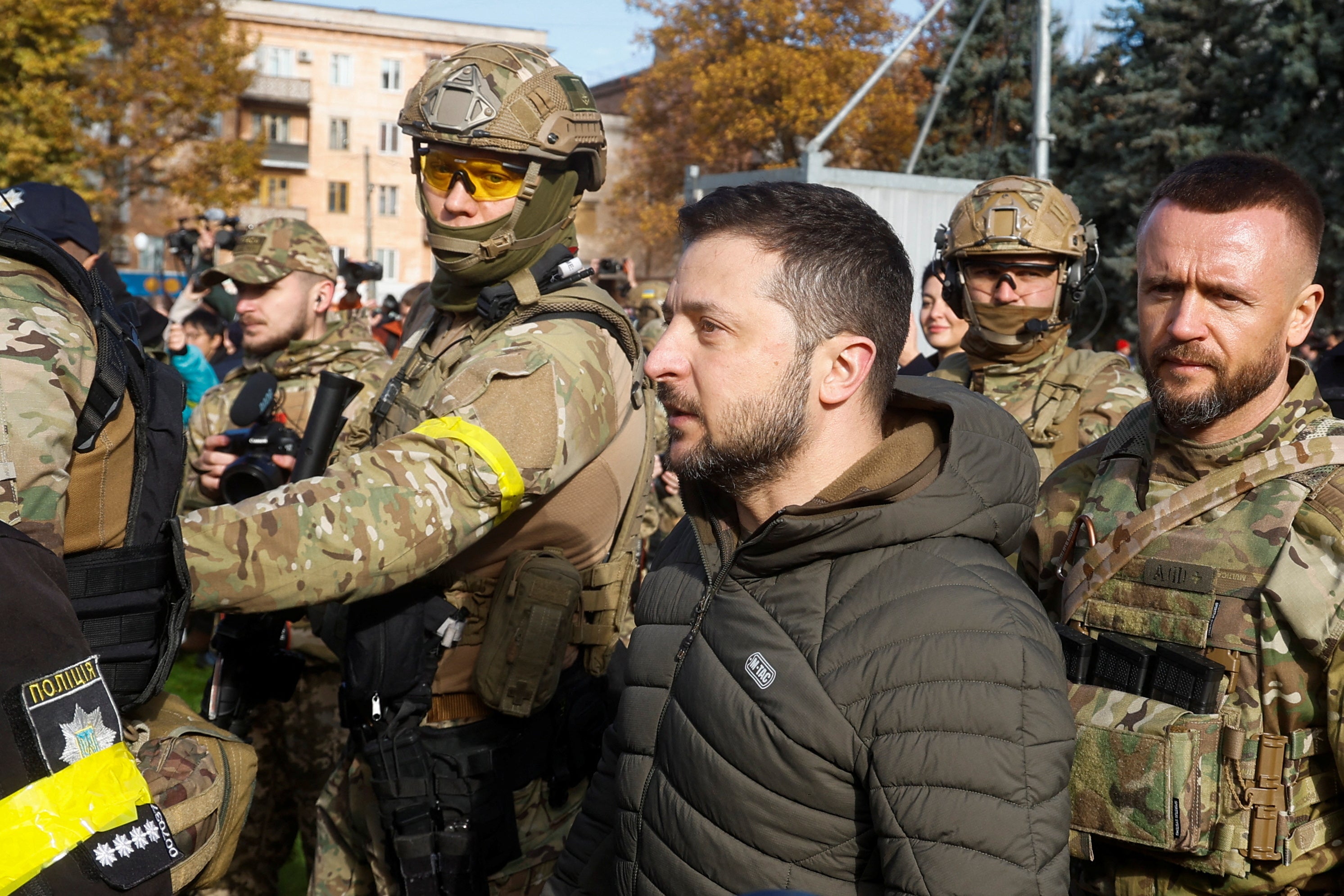 Ukraine's President Zelensky speaks in central Kherson