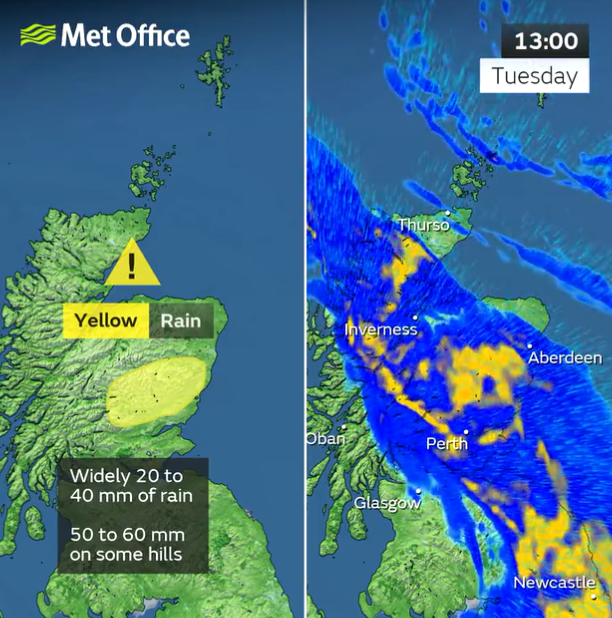 Both the north and southern parts of the UK are expected to see heavy rain