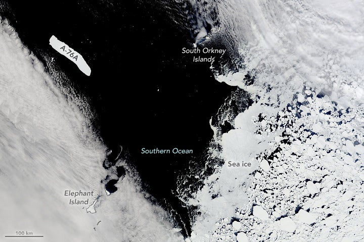 The A76a iceberg originated from the Filchner-Ronne Ice Shelf in May 2021