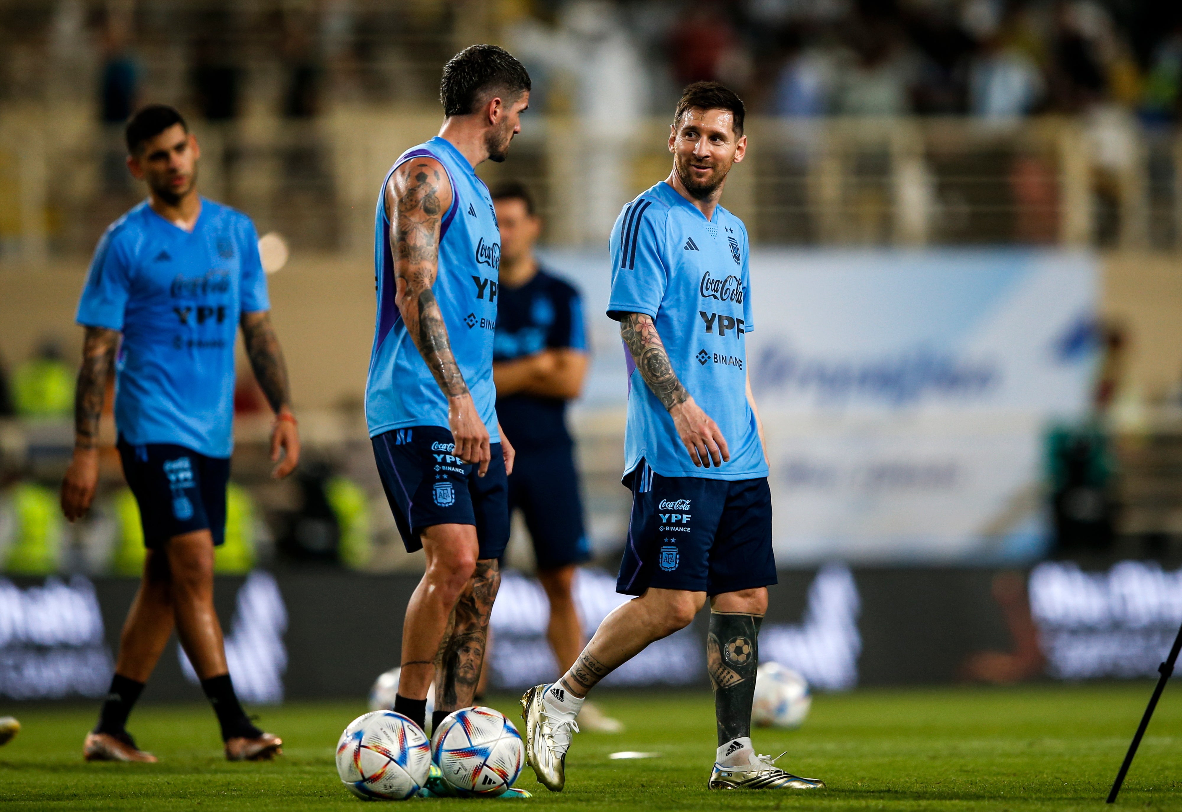 Lionel Messi training in Abu Dhabi ahead of the tournament