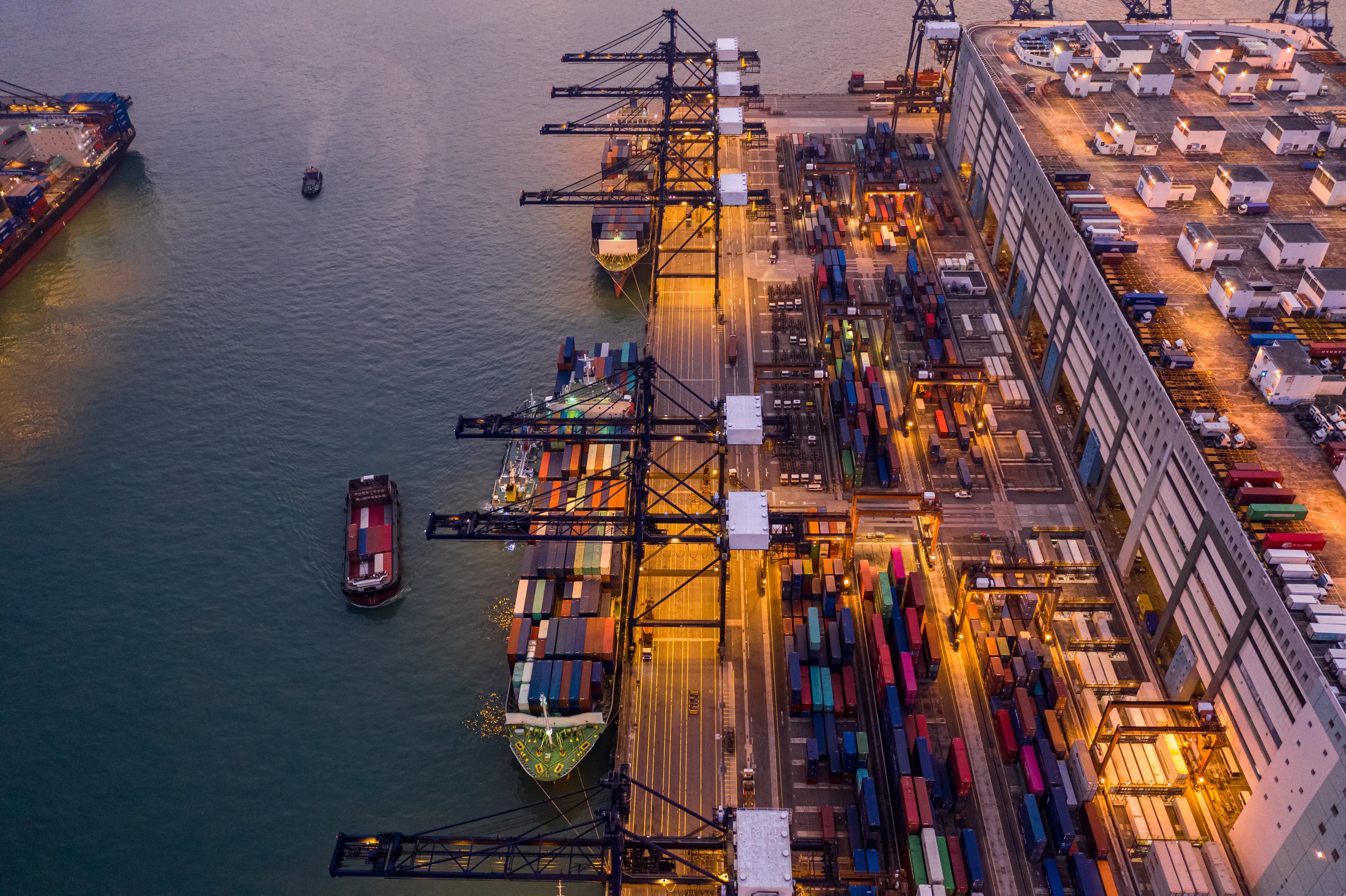 Kwai Tsing Container Terminals from drone view