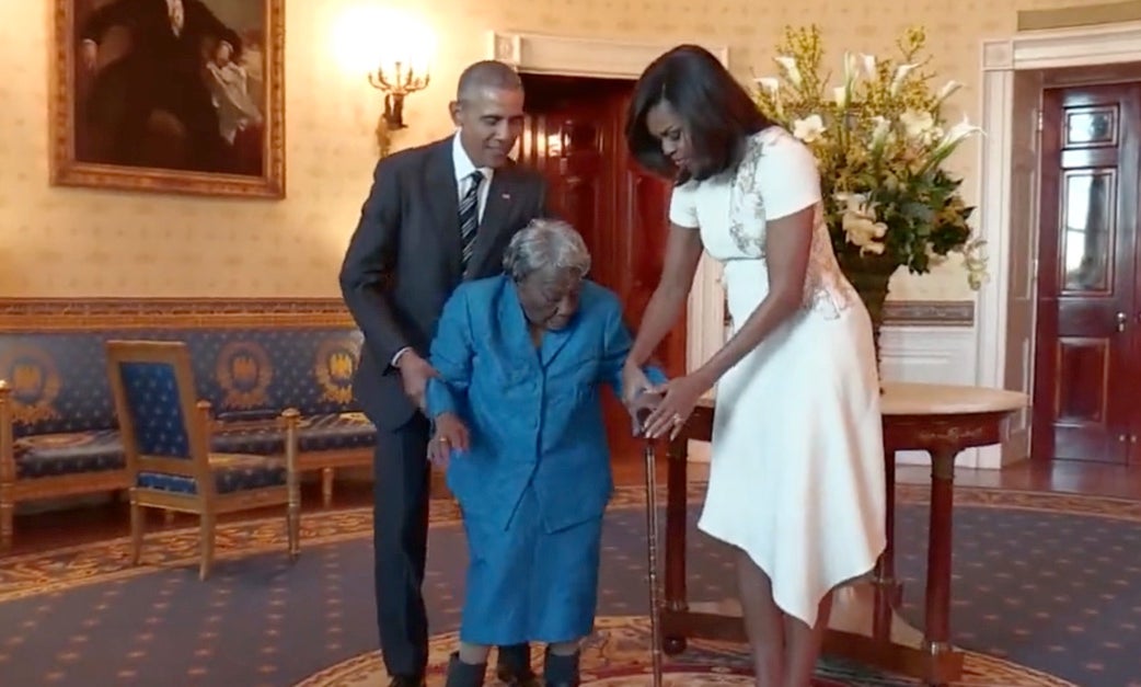 Virginia McLaurin dances with the Obamas in the White House in 2016