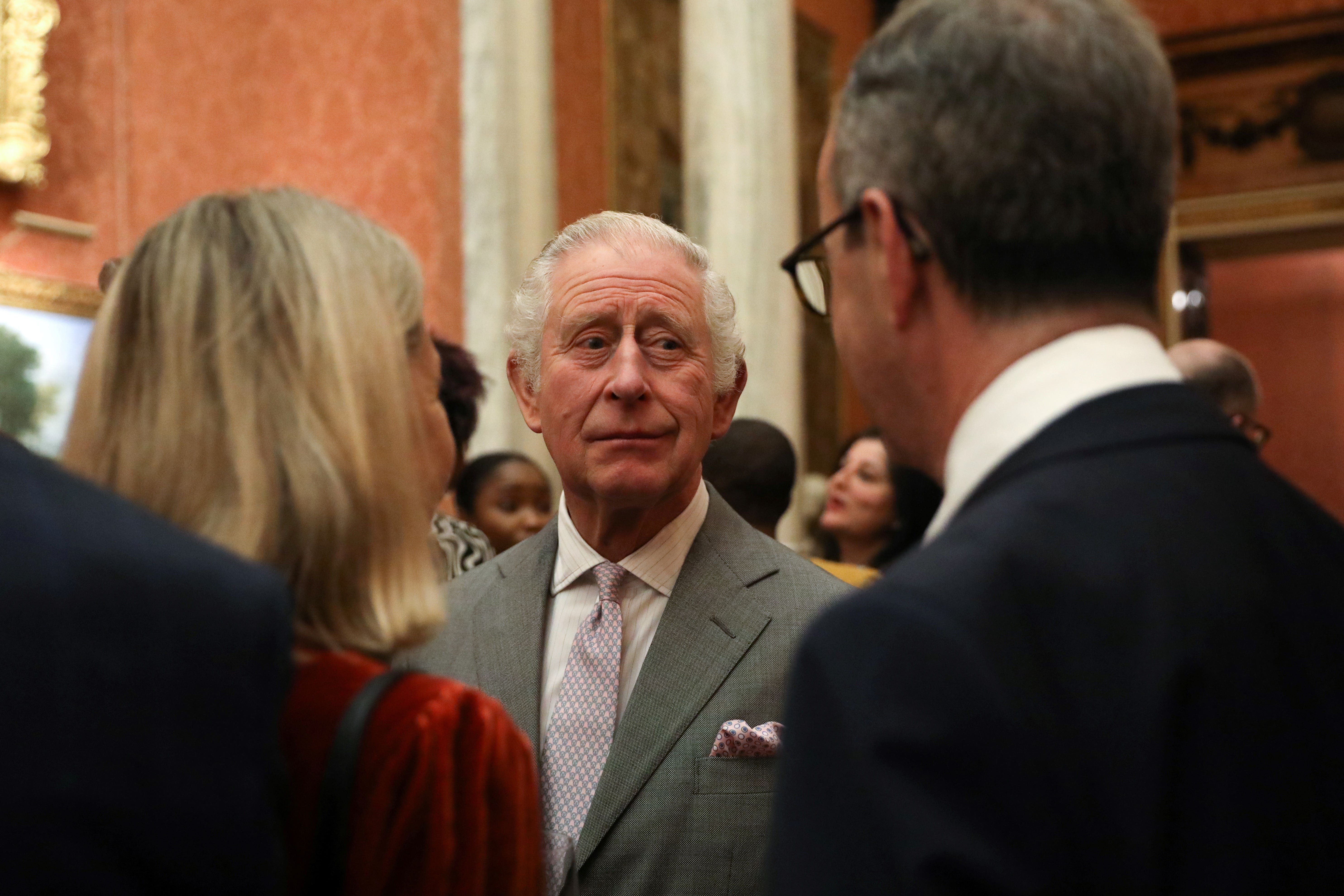 The King speaks to guests during a reception at Buckingham Palace (Isabel Infantes/PA)