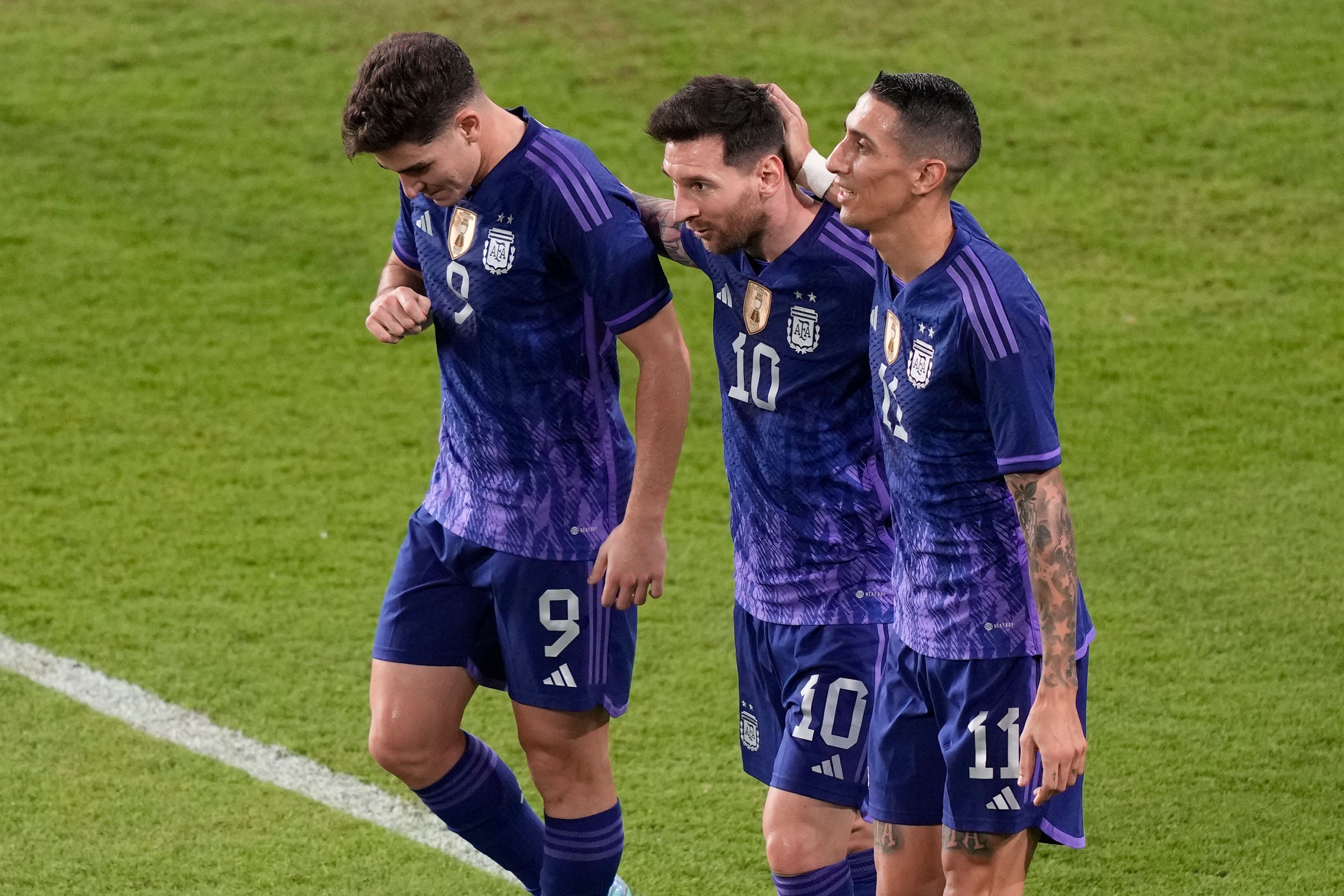 Lionel Messi, centre, netted his 91st goal for Argentina in their pre-World Cup friendly (Hussein Malla/AP)