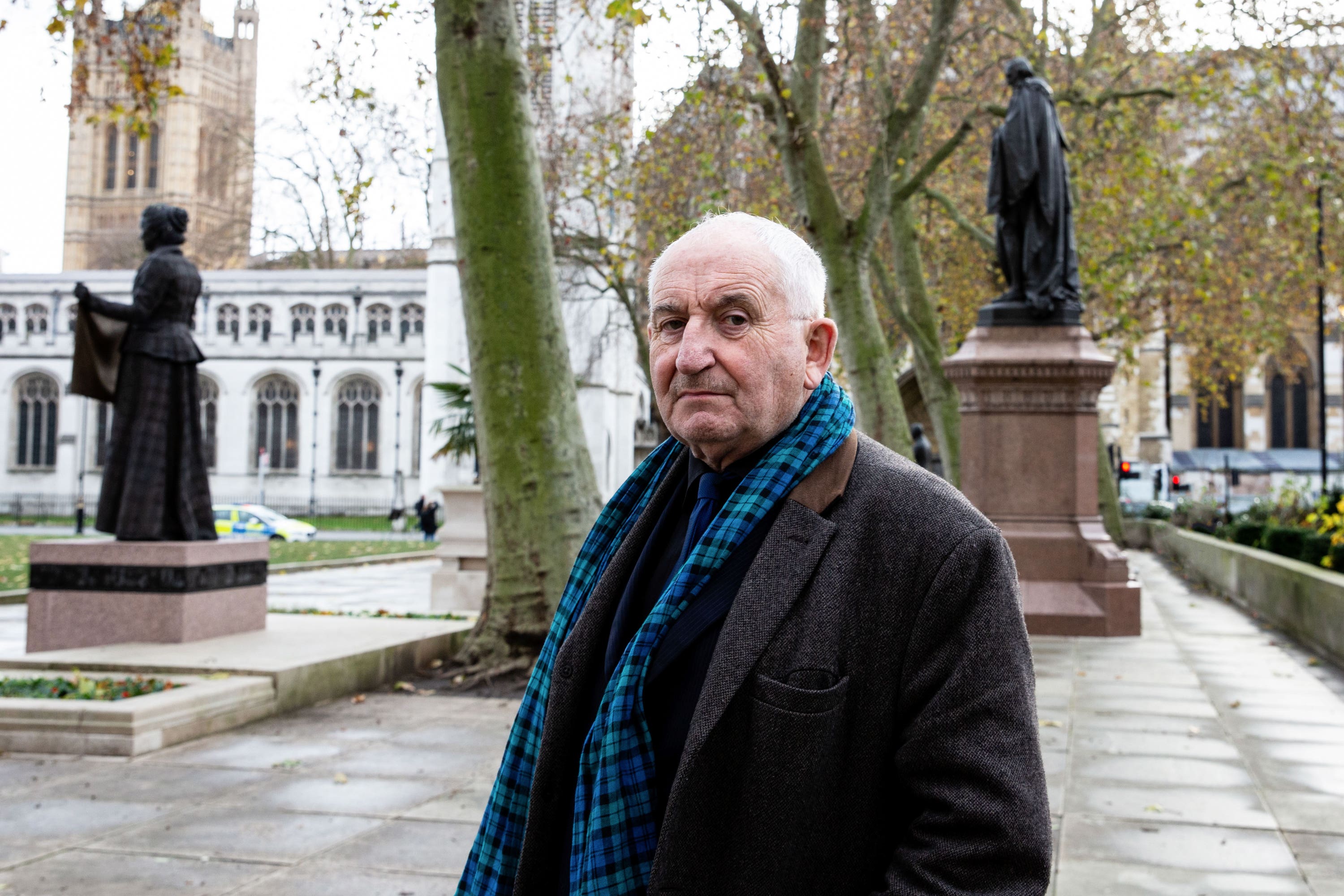 John Bird, founder of The Big Issue, in Parliament Square, London (PA)