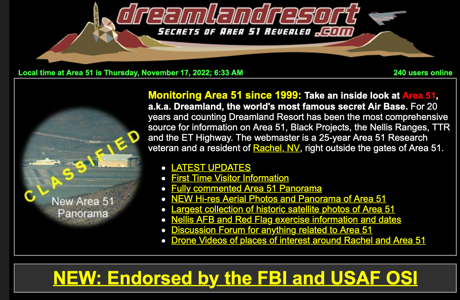 The Dreamland Resort website describes itself as the most comprehensive source for information on Area 51