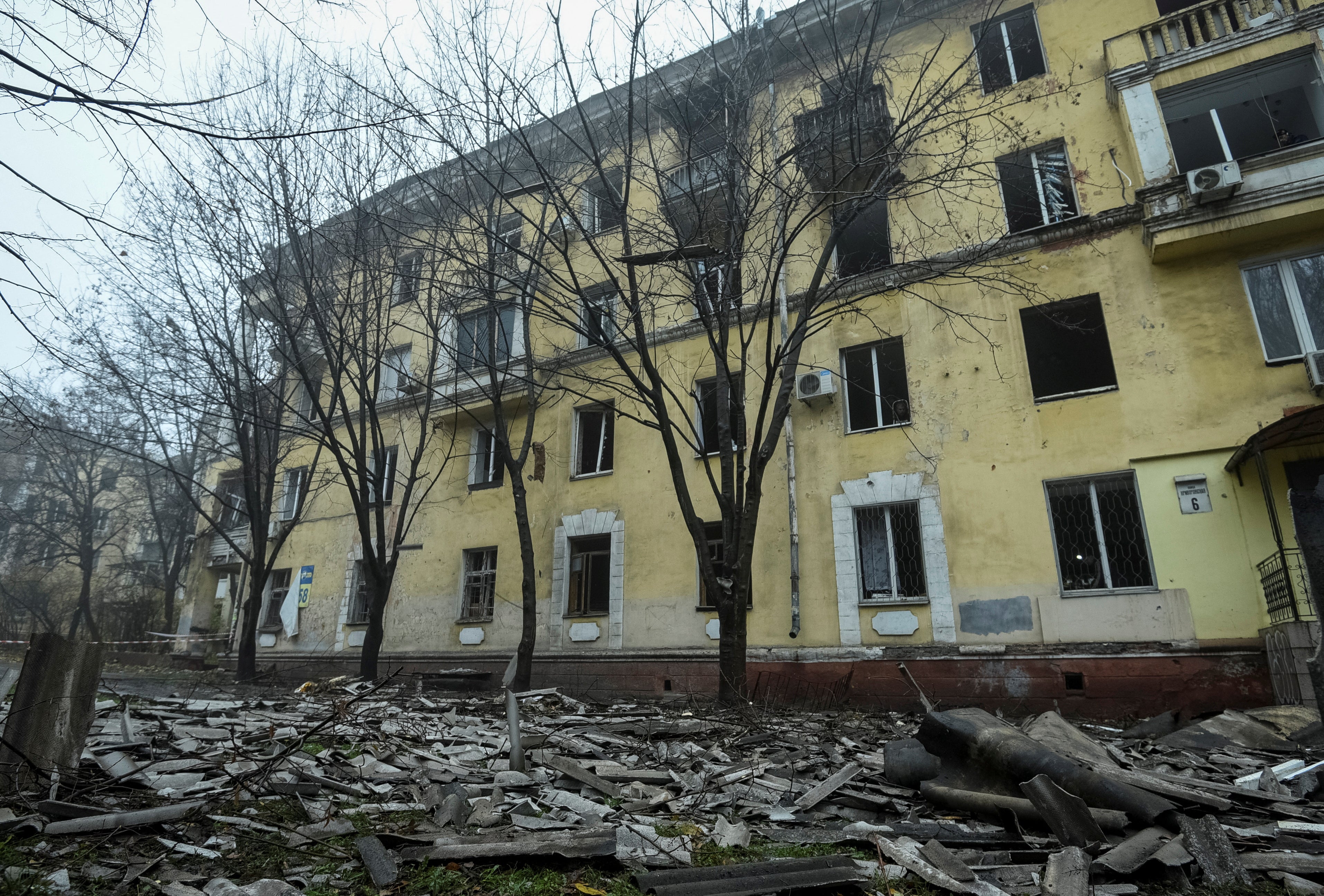 Homes destroyed by a Russian military strike in Dnipro on Thursday