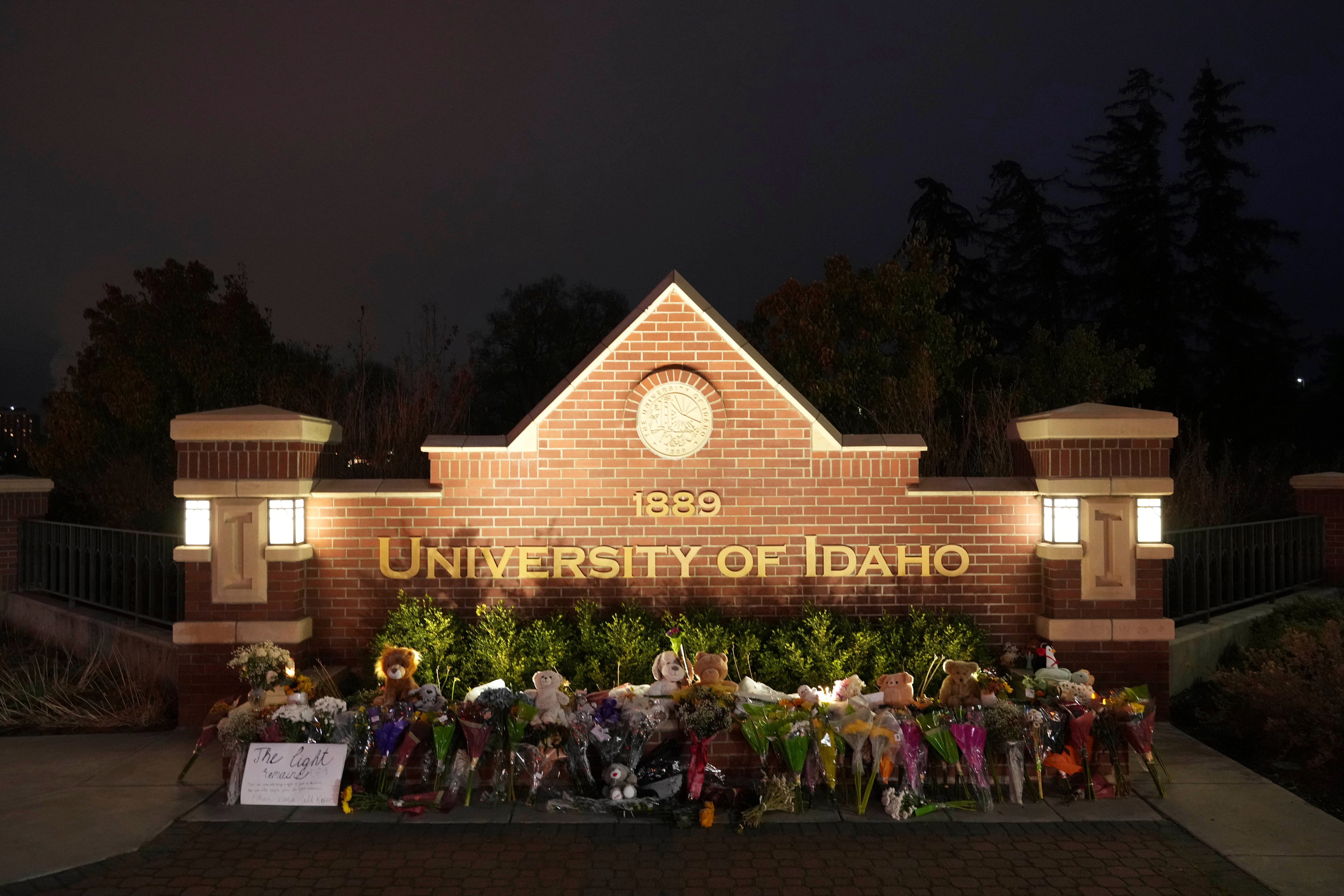 Tributes for the victims in front of the University of Idaho entrance