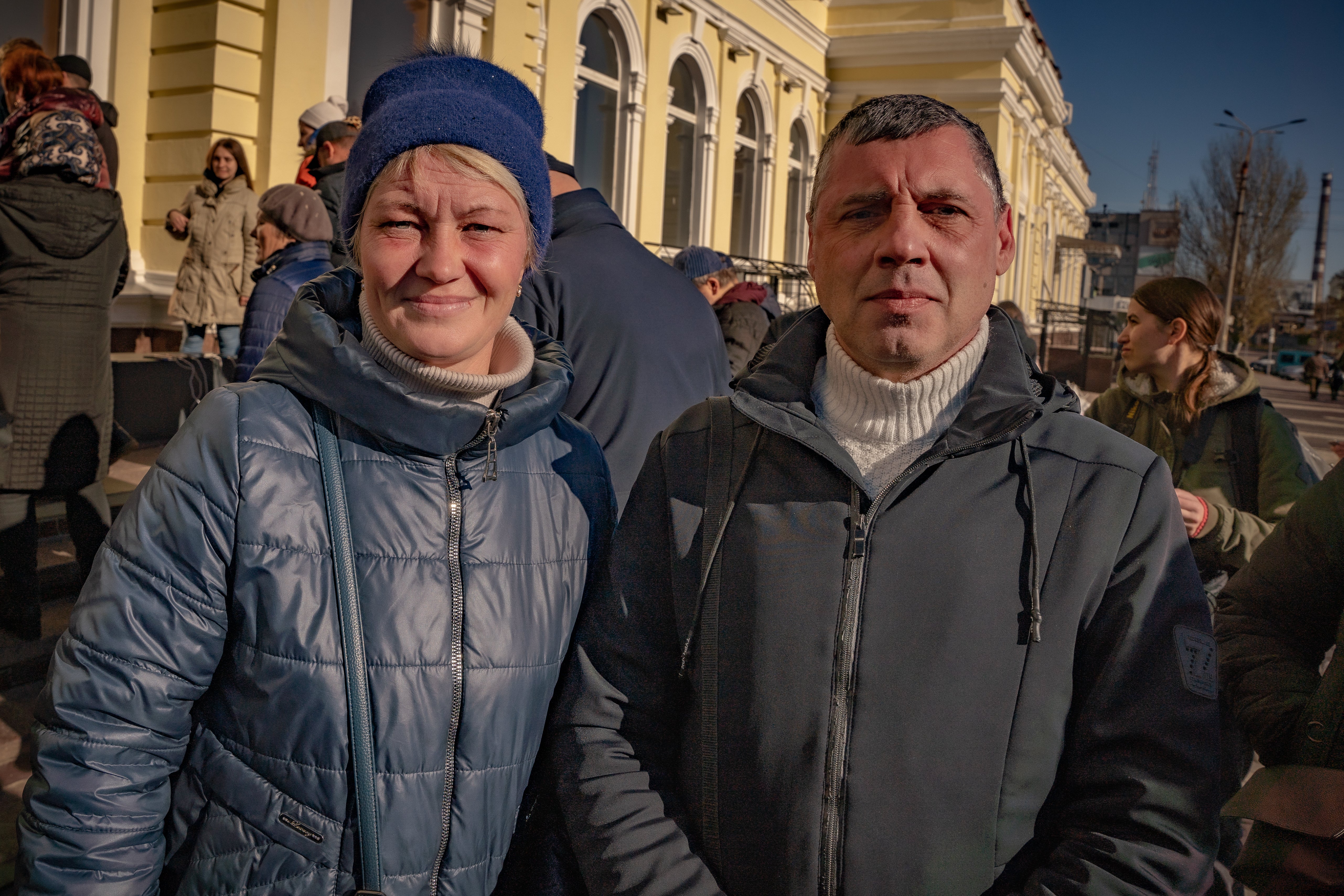 Boris, pictured with his wife Tetiana, believes the arrival of the trains will mean a great deal to residents of the city