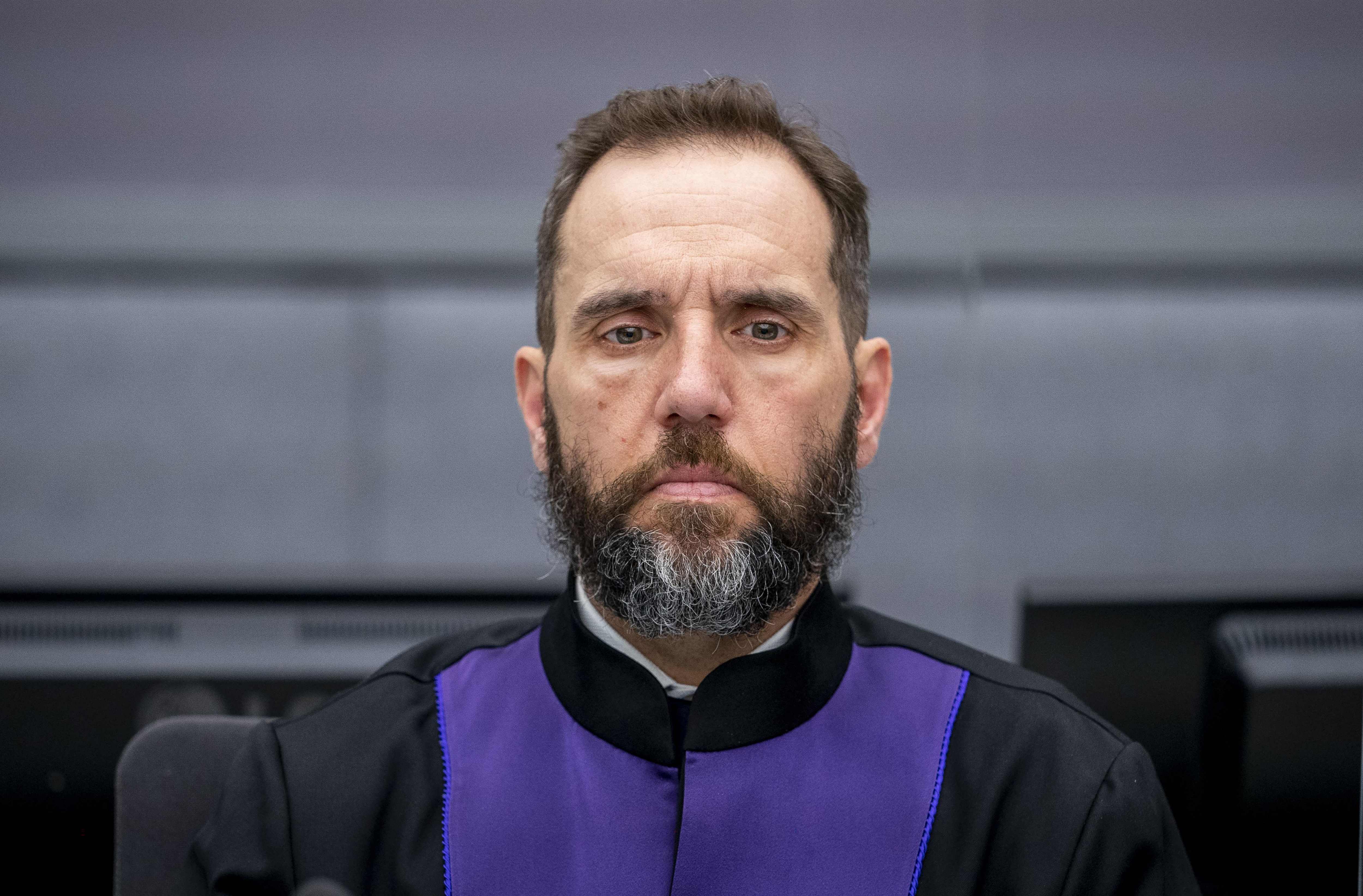 Jack Smith presiding during a war crimes court hearing at The Hague on November 2020