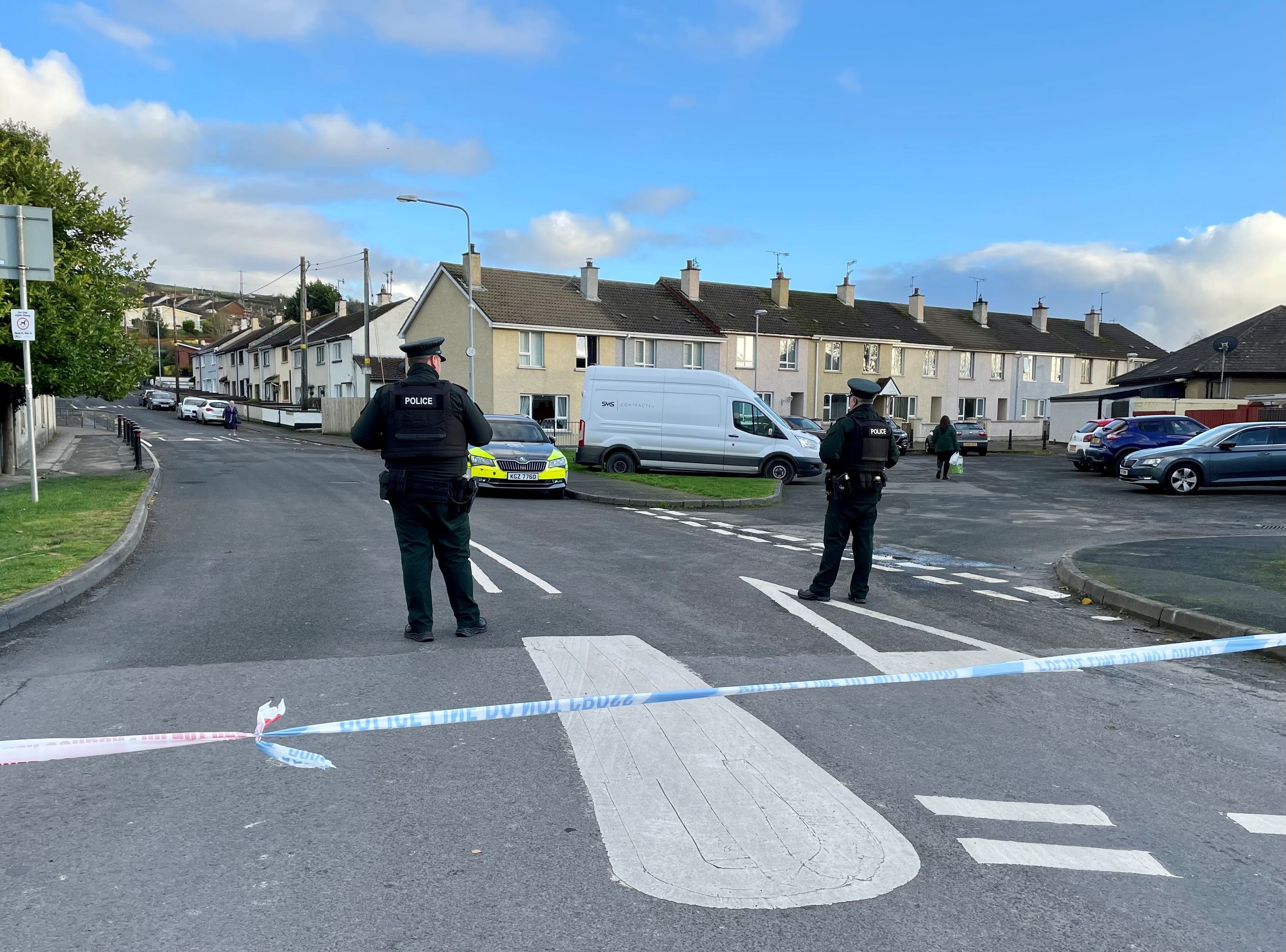 Officers from the PSNI at the scene, following the attempted murder of two officers in Strabane