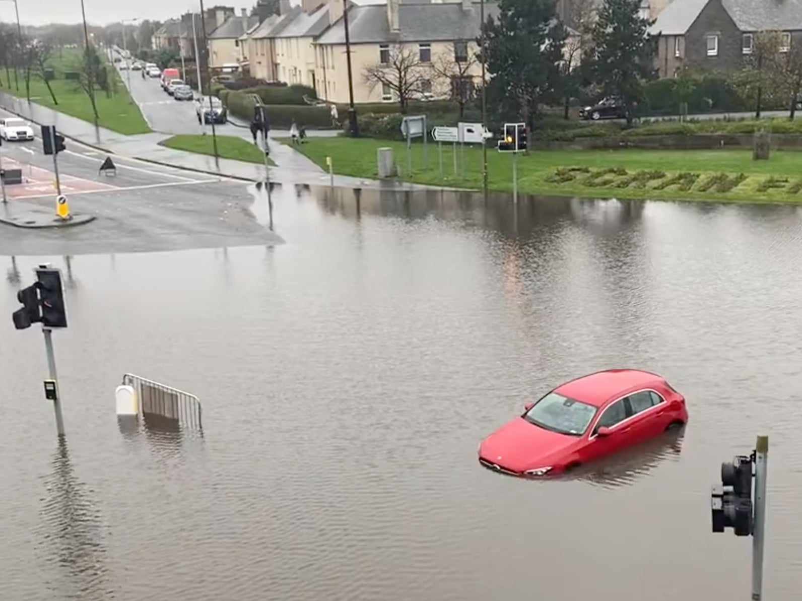 Flooding at Edinburgh’s Crewe Toll junction on Friday