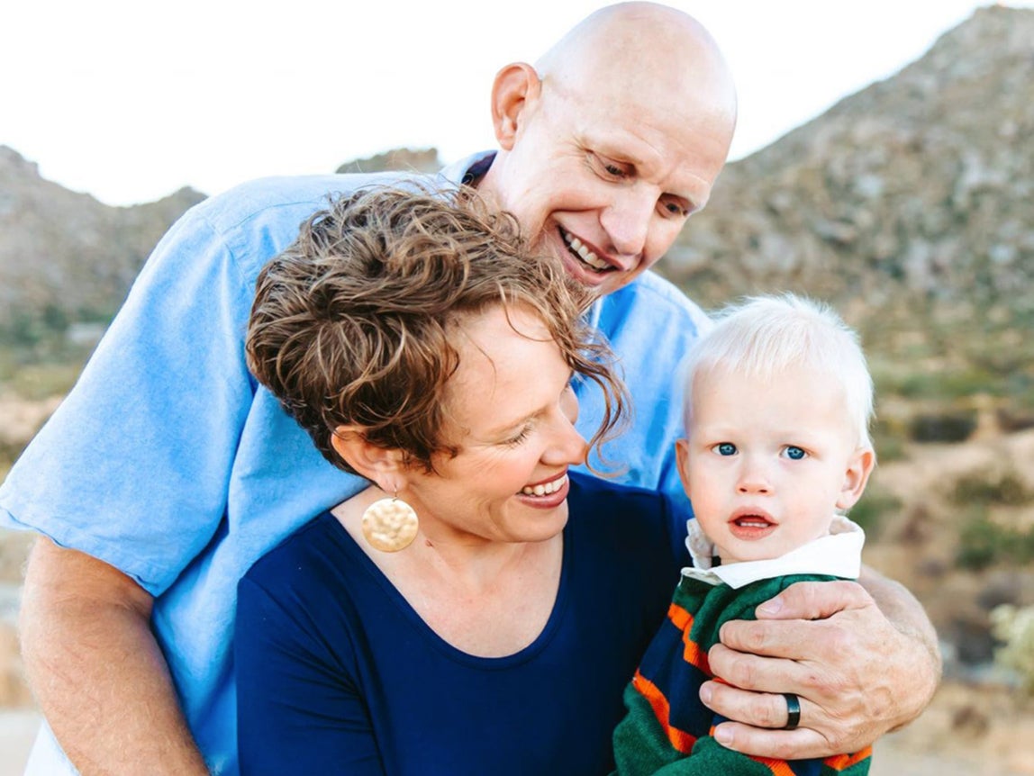 Jansen Hudgens, 44, Marla Hudgens, 40, and their son in an undated Facebook photo. Phoenix police believe Mr Hudgens killed his wife and their three young children in a murder-suicide