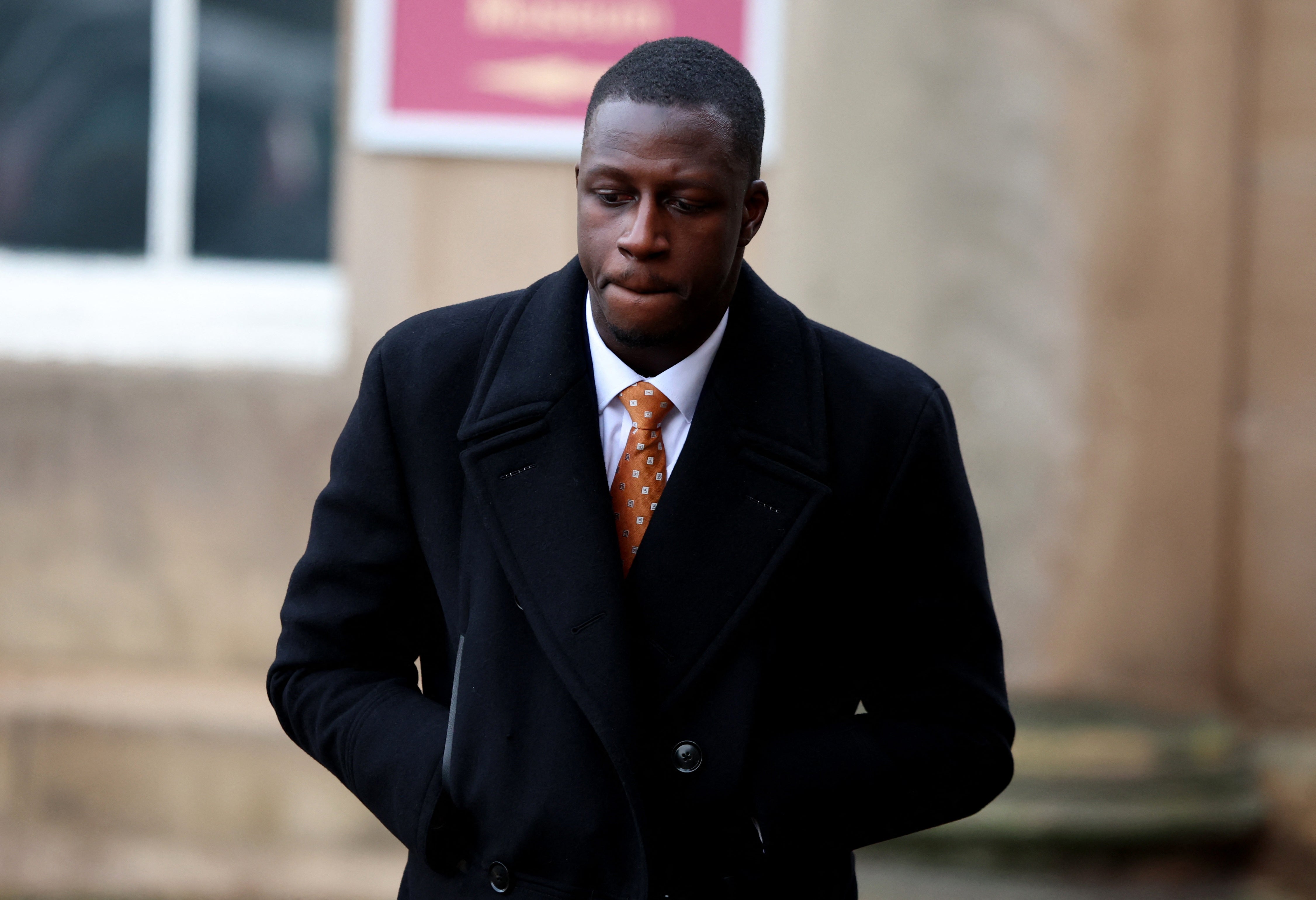 Manchester City's Benjamin Mendy arrives at Chester Crown Court for his trial following allegations of rape and sexual assault