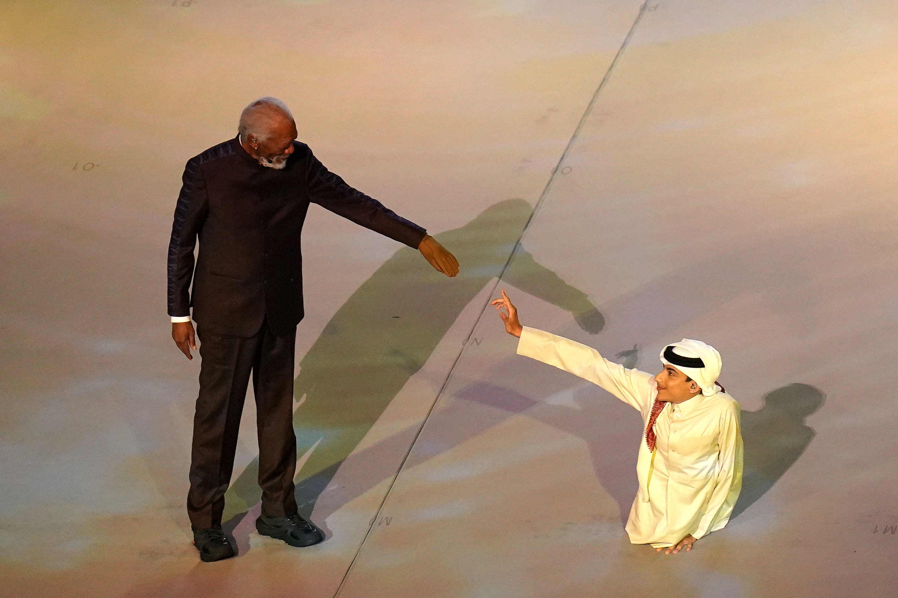 Morgan Freeman and Ghanim al Muftah during the opening ceremony