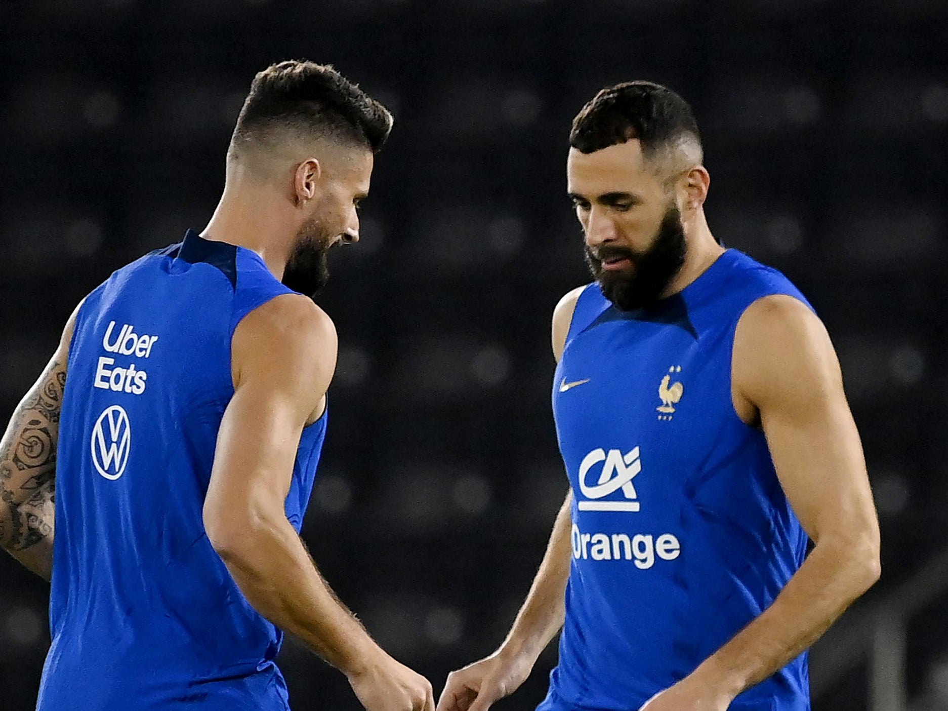 Olivier Giroud (left) could step up in Benzema’s absence, as he did in 2018