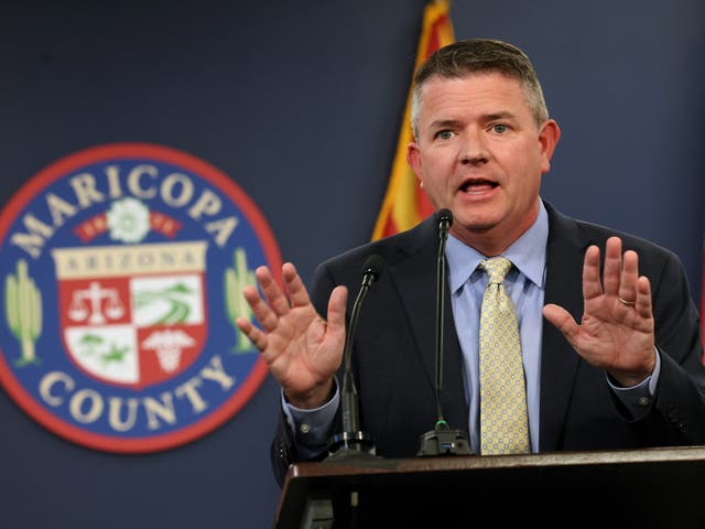 <p>Bill Gates, the Maricopa County Board of Supervisors Chairman, speaking at a press conference on the midterm elections earlier this month </p>