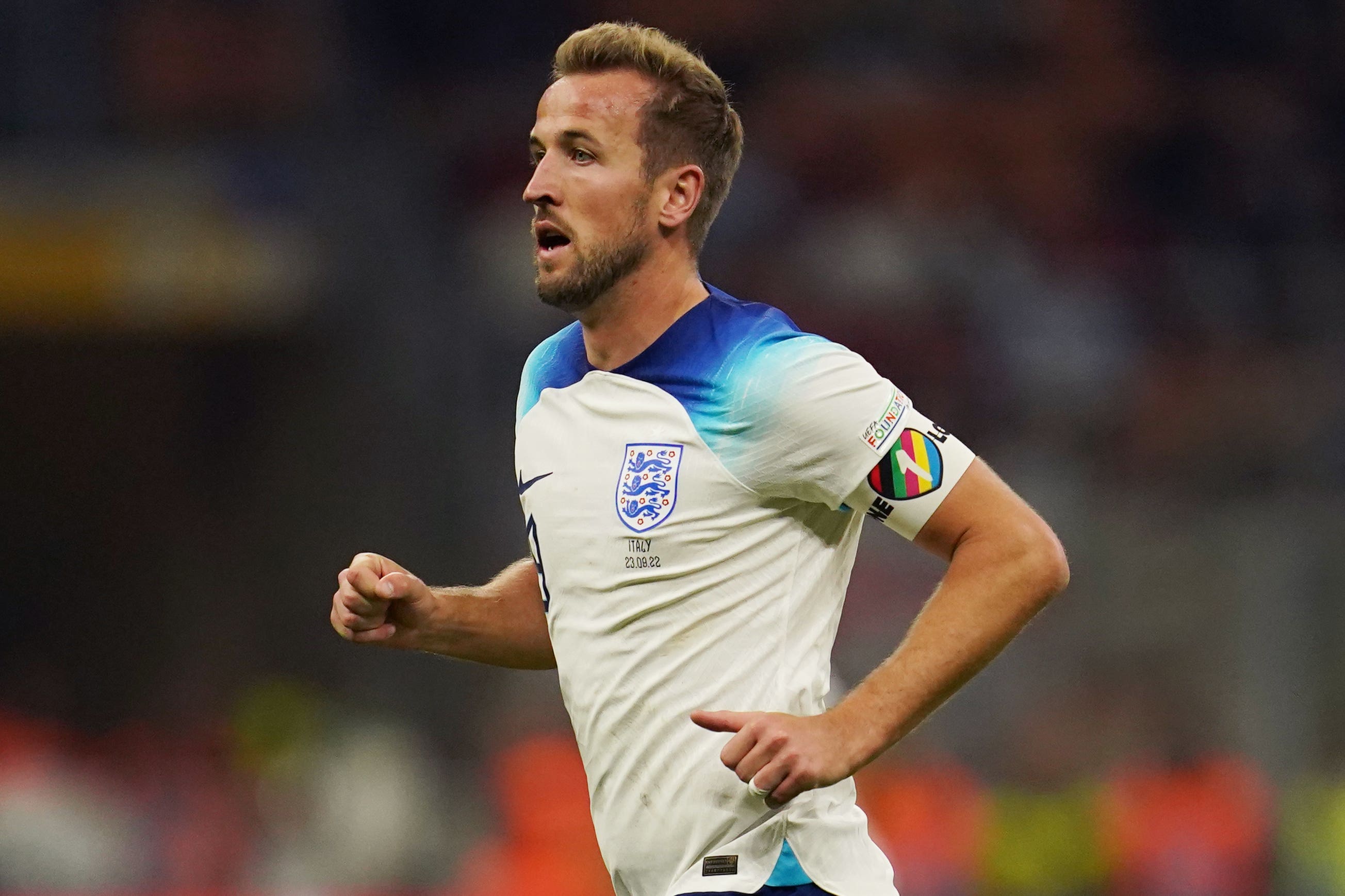 England’s Harry Kane with the One Love armband (Nick Potts/PA)