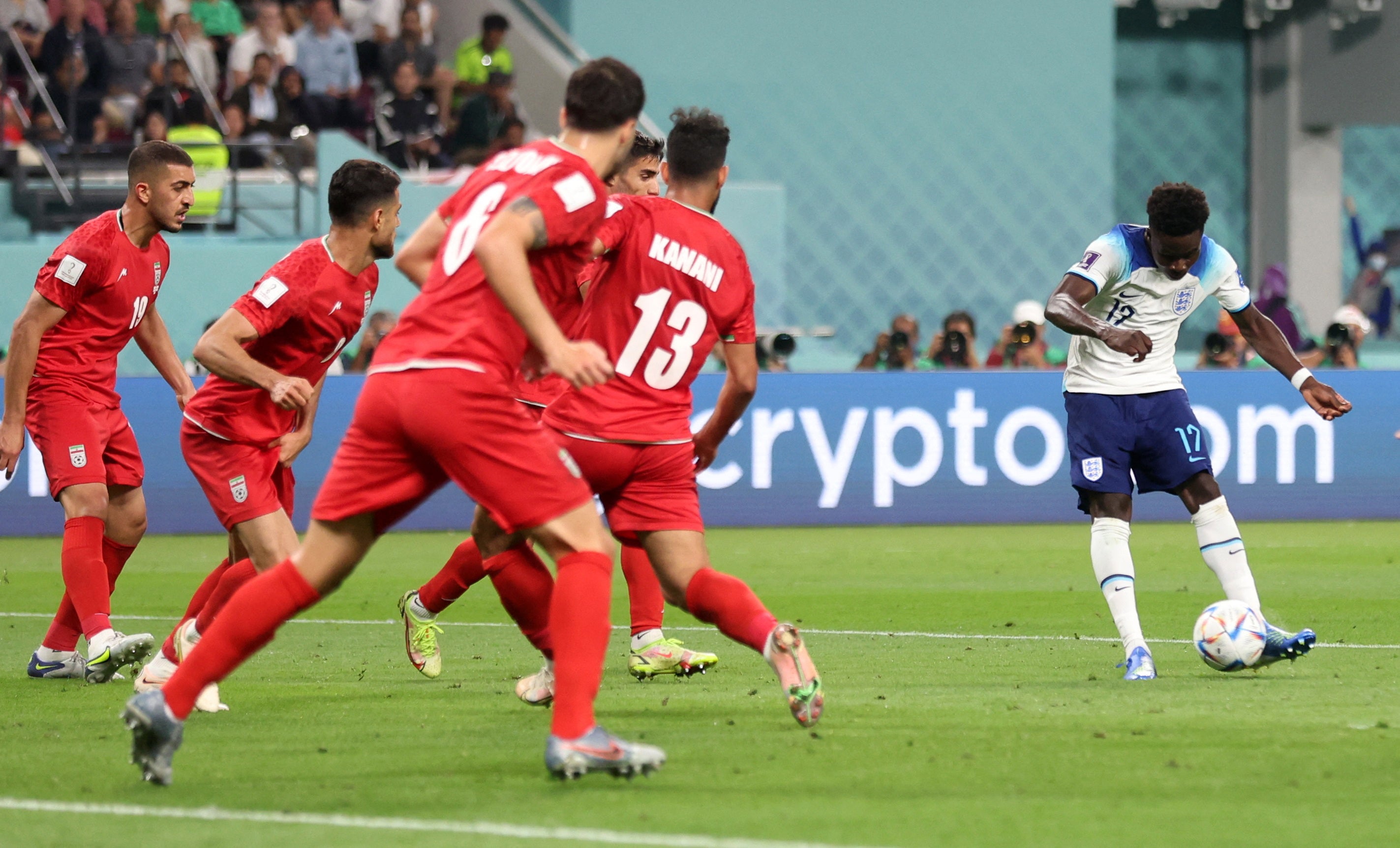 Bukayo Saka scoring England’s fourth goal