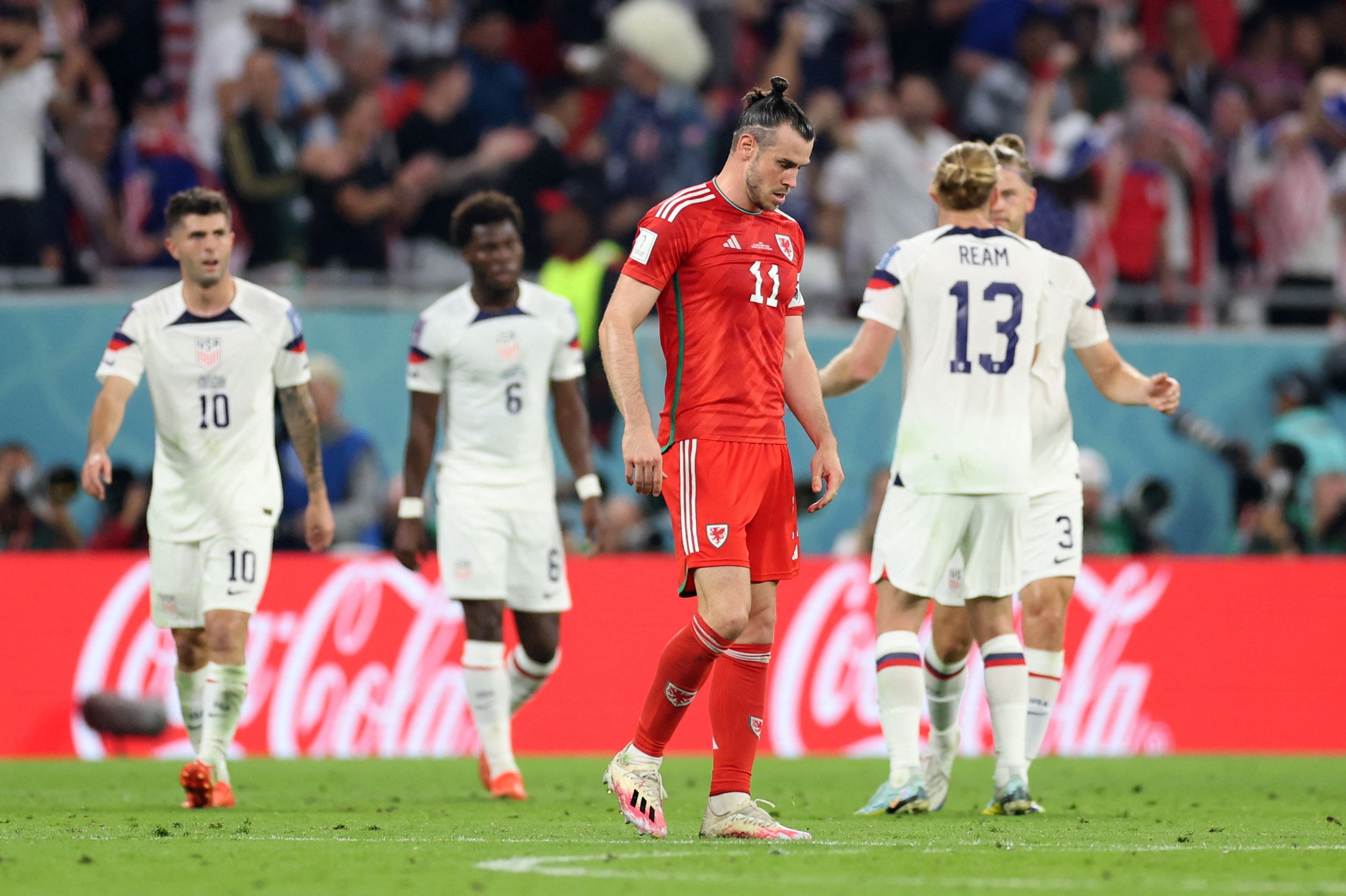 A dejected Gareth Bale reacts after USA take the lead against Wales