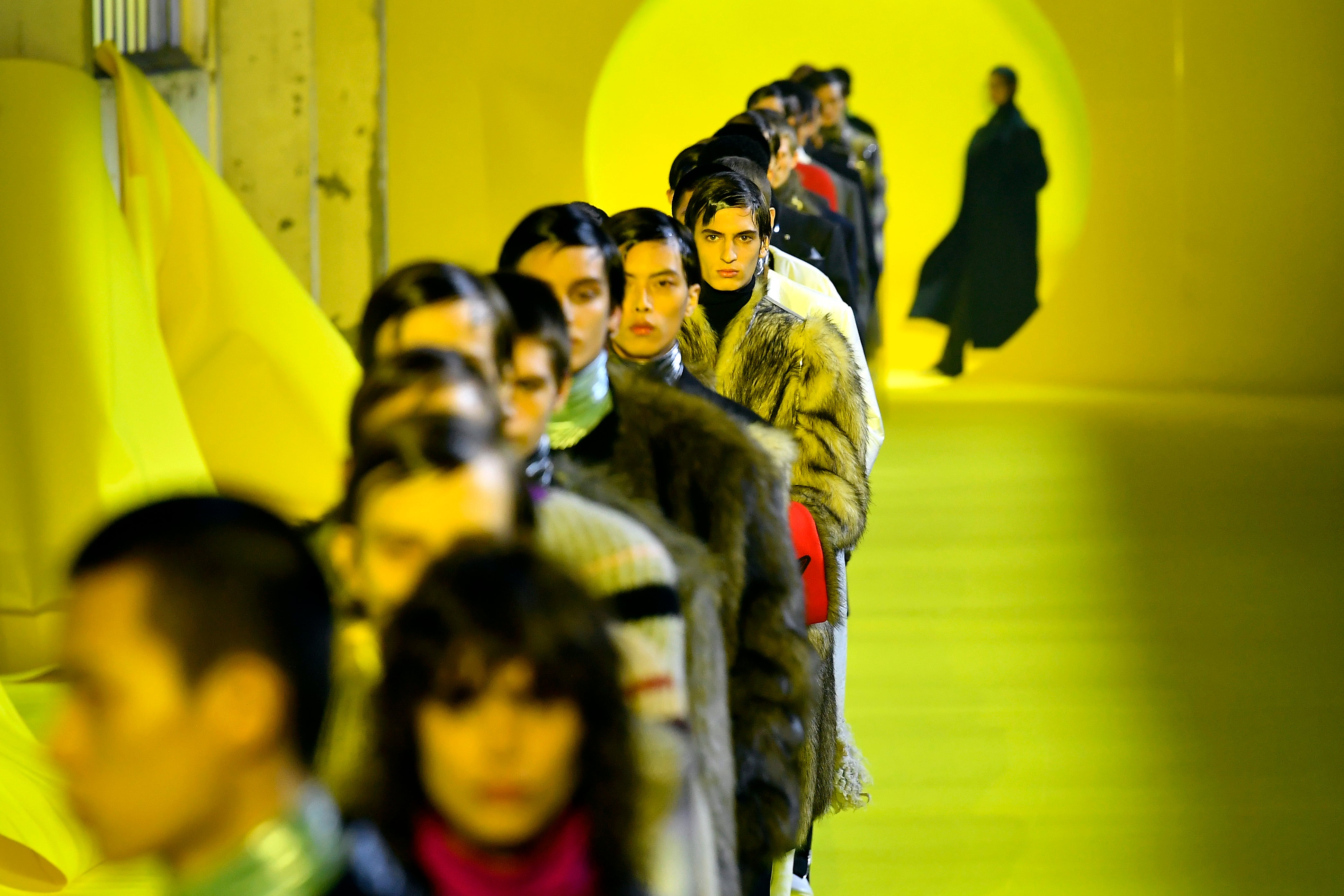 Models walk the runway during the Raf Simons Menswear fall/sinter 2020-2021 show as part of Paris Fashion Week in January 2020