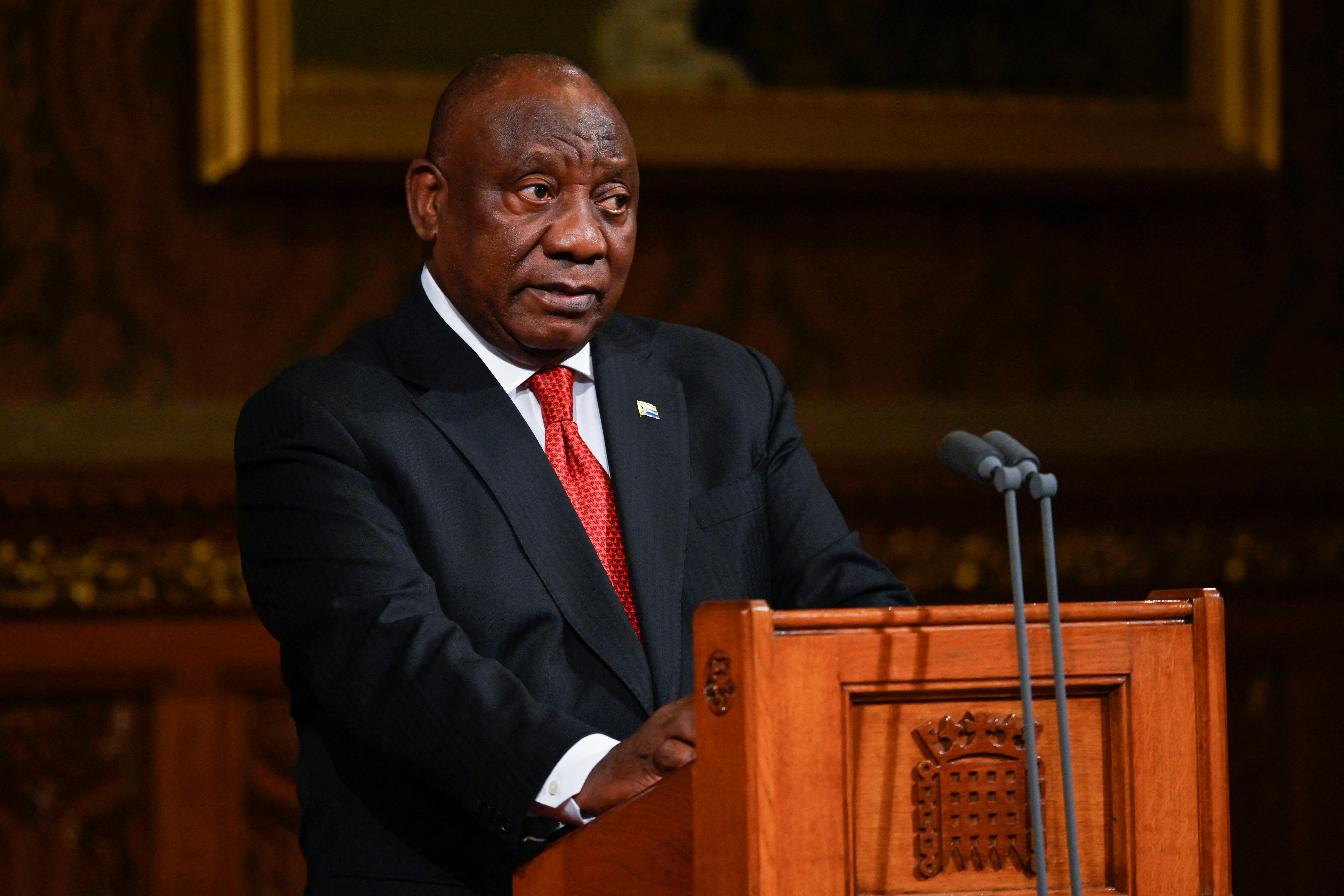 President Cyril Ramaphosa addresses Parliament (Toby Melville/PA)