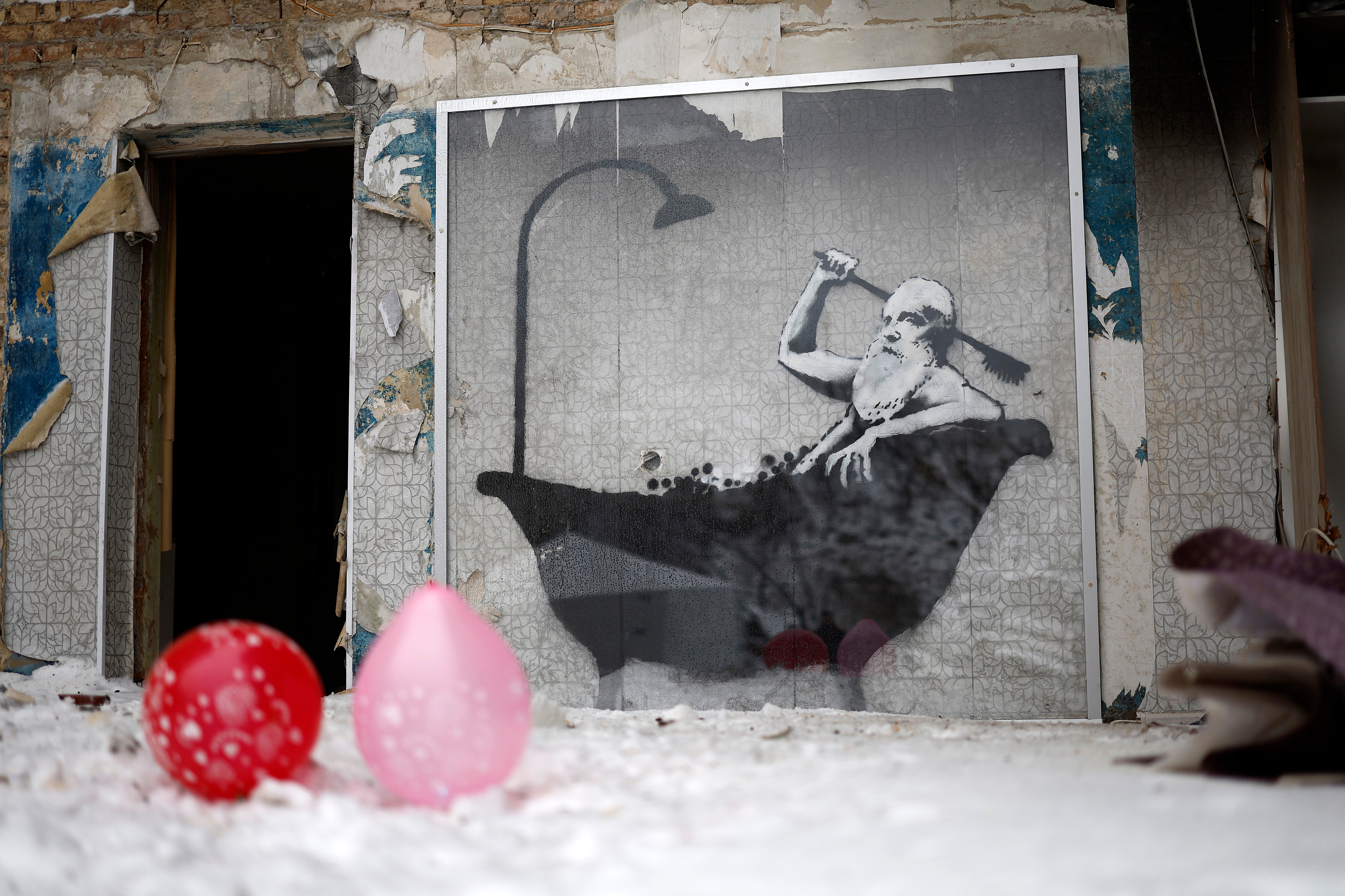 Seven murals of solidarity were created by Banksy around wartorn Ukraine