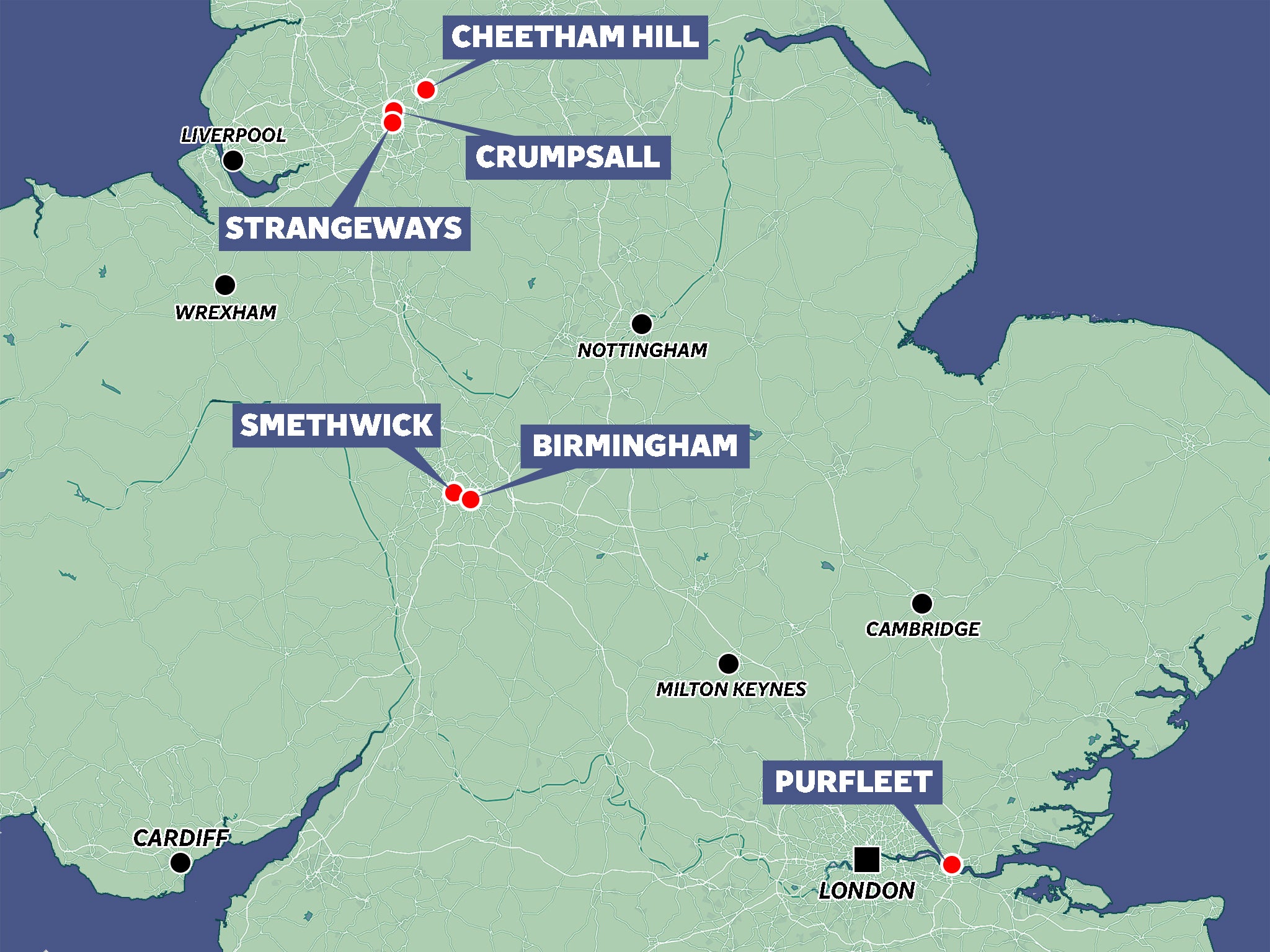 Map detailing the worst areas for uninsured drivers in the UK.