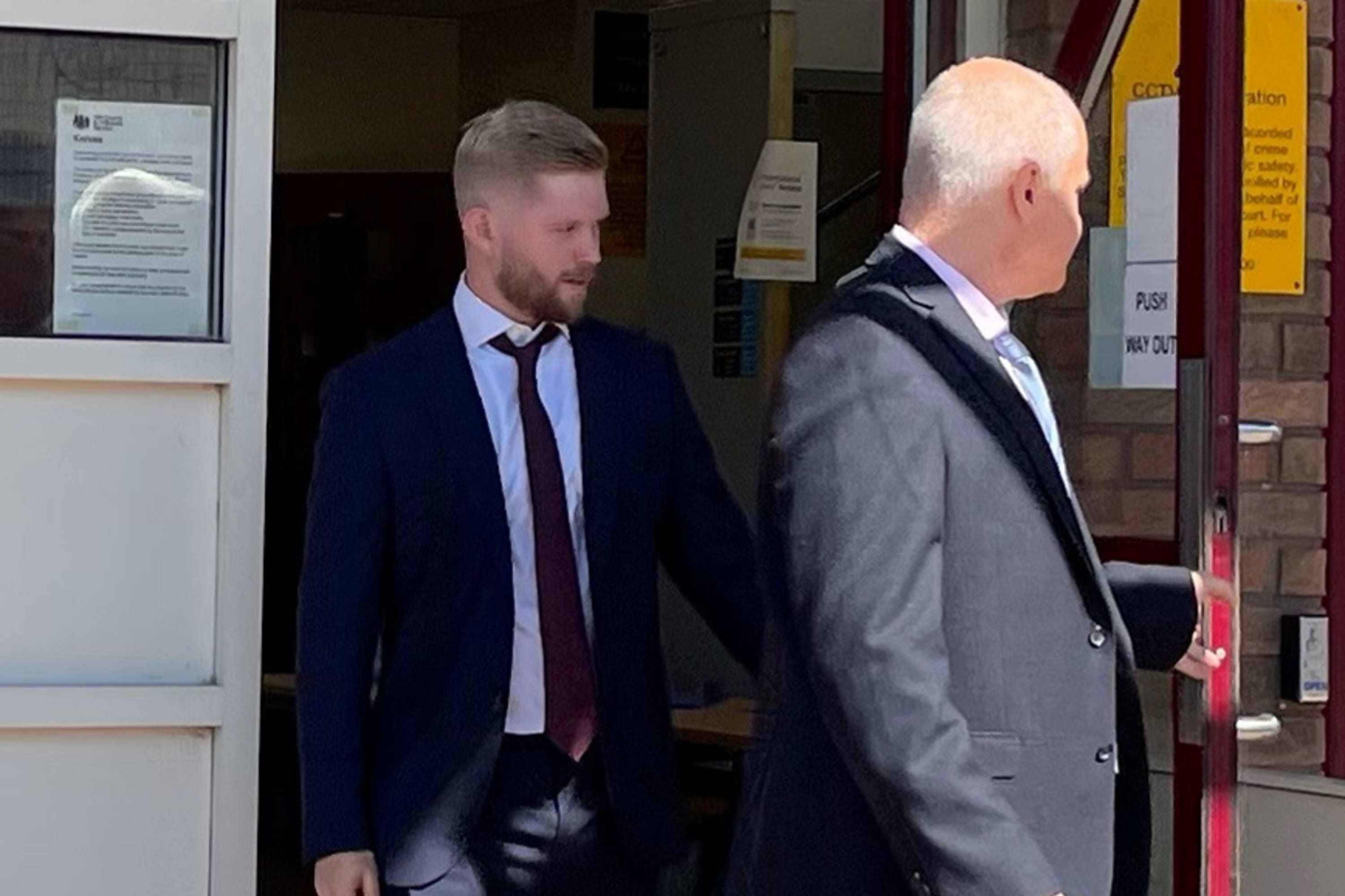 Charlie Thompson, a police constable with Essex Police, leaving Basildon Magistrates’ Court (PA)