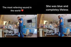 Delivery room camera captures father’s emotional reaction to wife’s ‘scariest’ experience giving birth