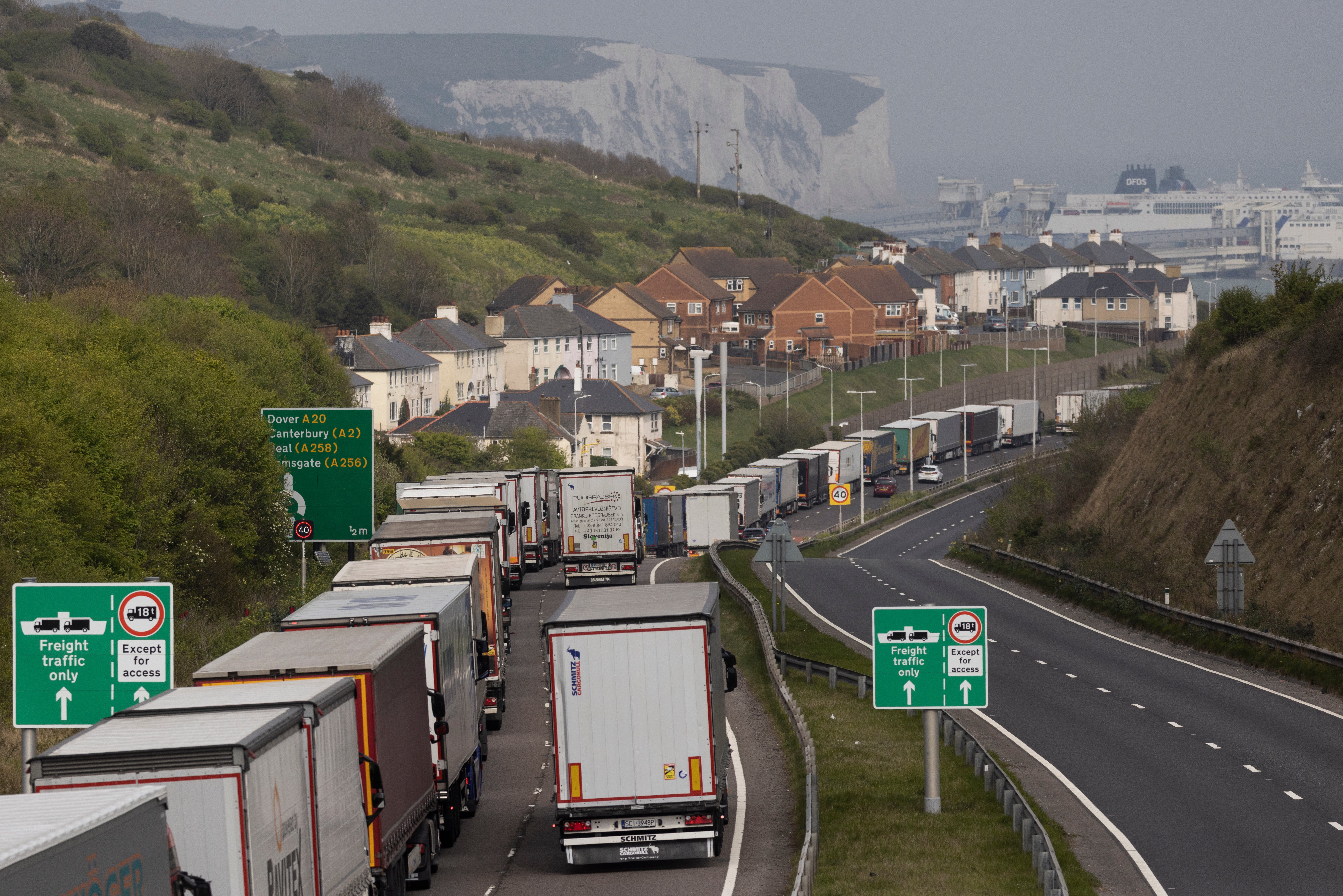 Lorries queue to enter the port of Dover