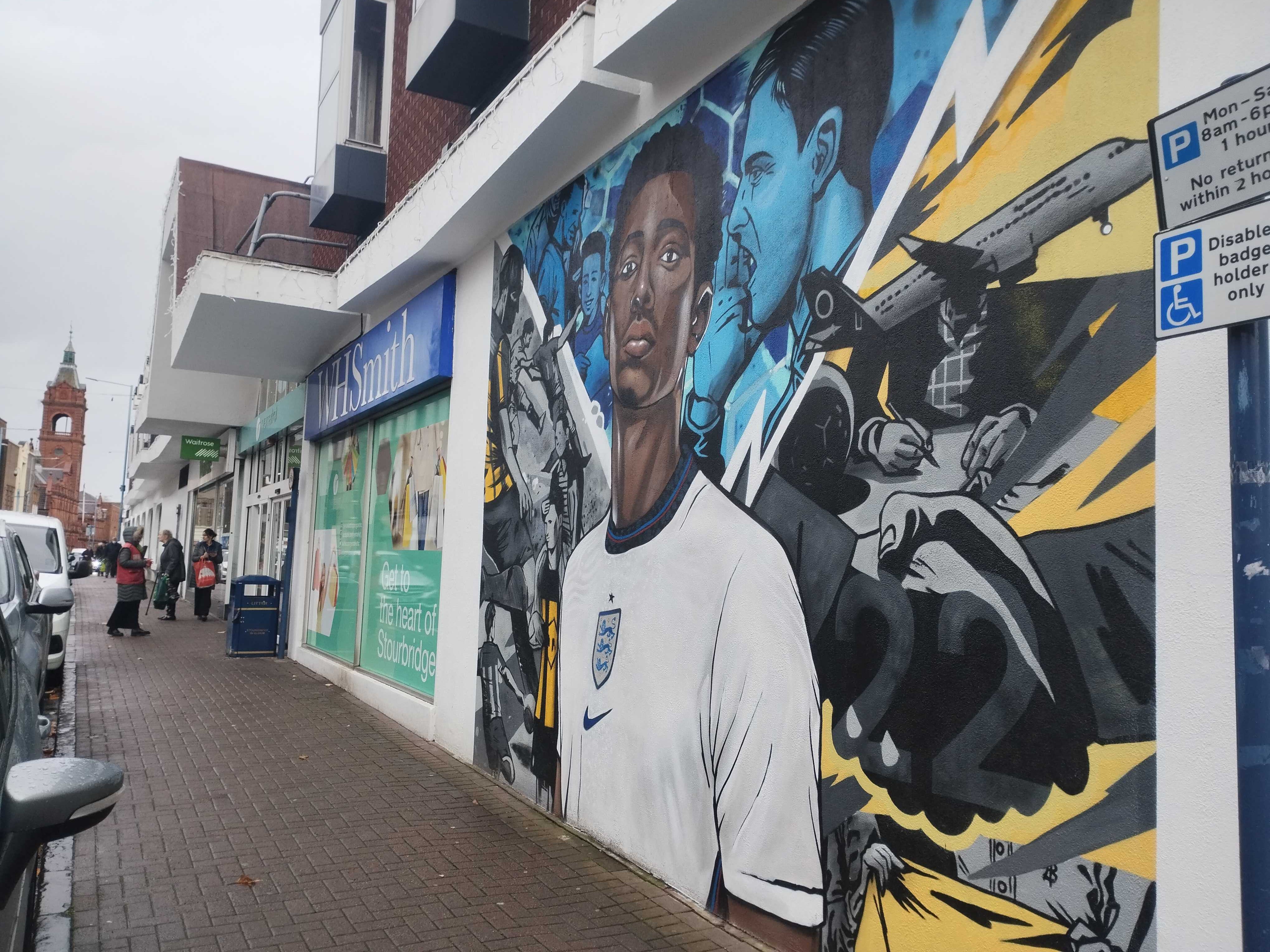 A Bellingham mural has been painted outside a shopping centre in Stourbridge